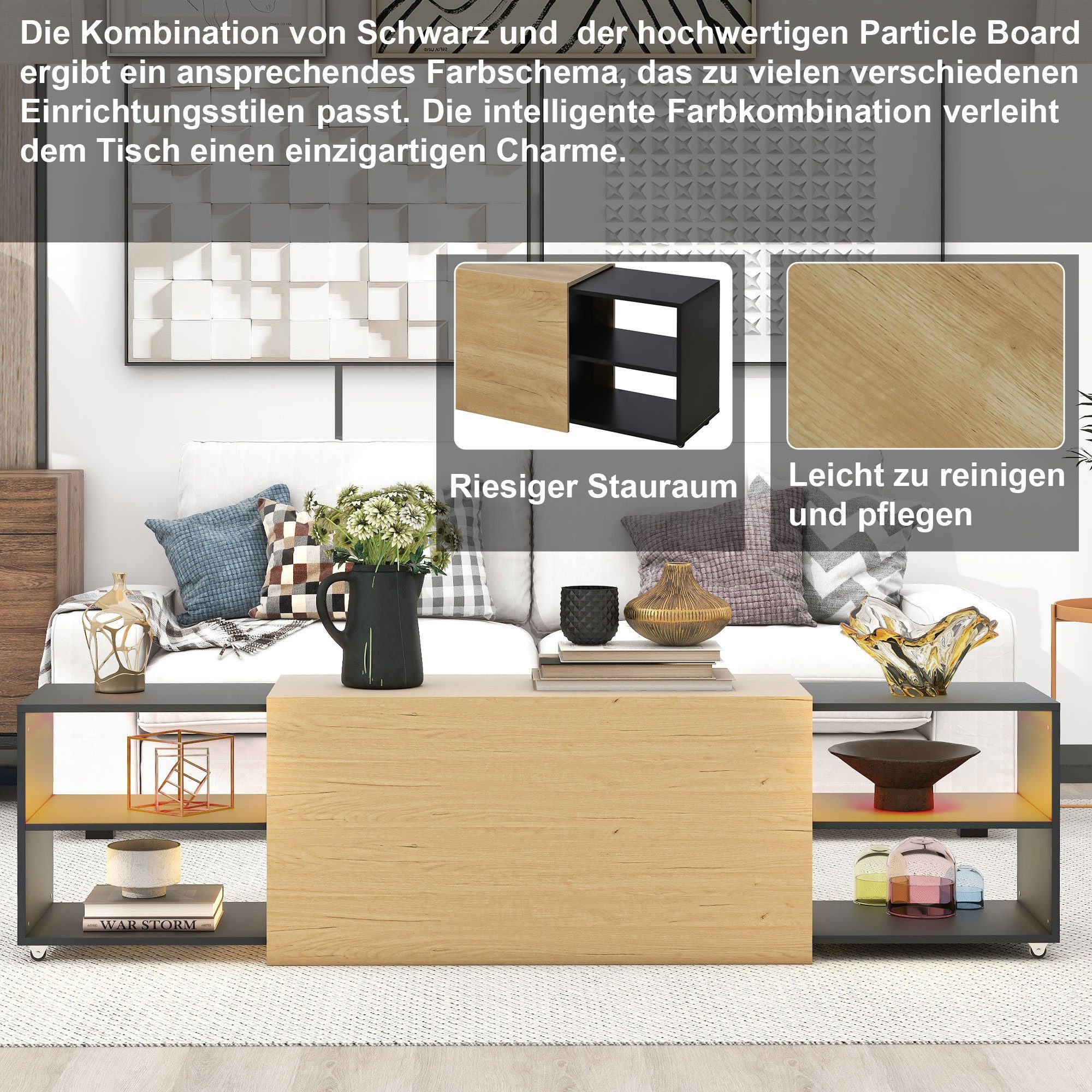 REDOM TV-Schrank Ästhetik) Stauraum (Simulation natürliche dem der Nutzungsszenarien, TV-Boards TV-Konsolentisch ein Tisch verleiht Mobilität und Flexibilität mit verschiedene Holzmaserung