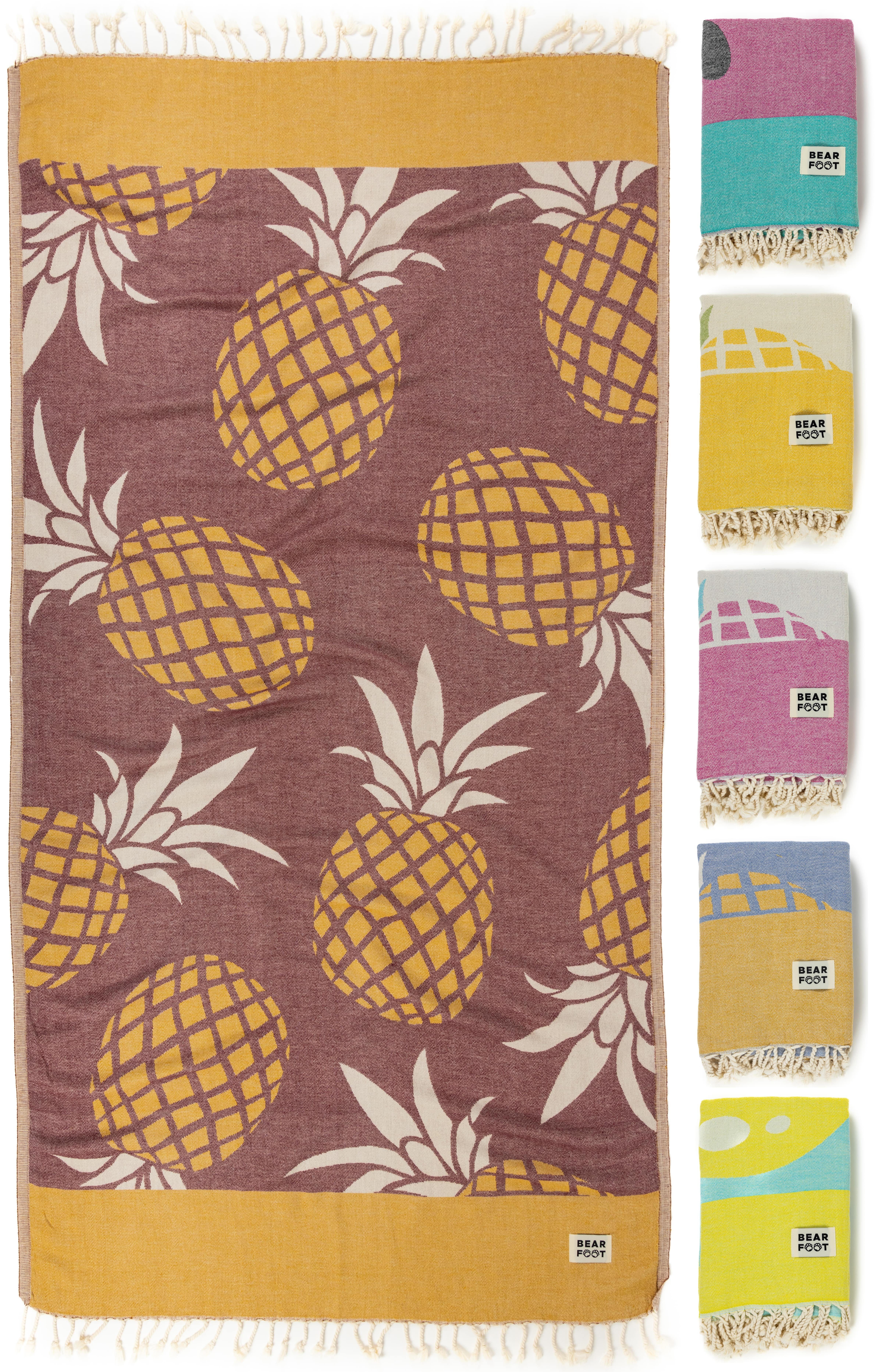 Baumwolle Saunatuch Badetuch Handtuch Handtuch BEARFOOT 180x90cm, Strandtuch Red Pineapple Hamamtuch,