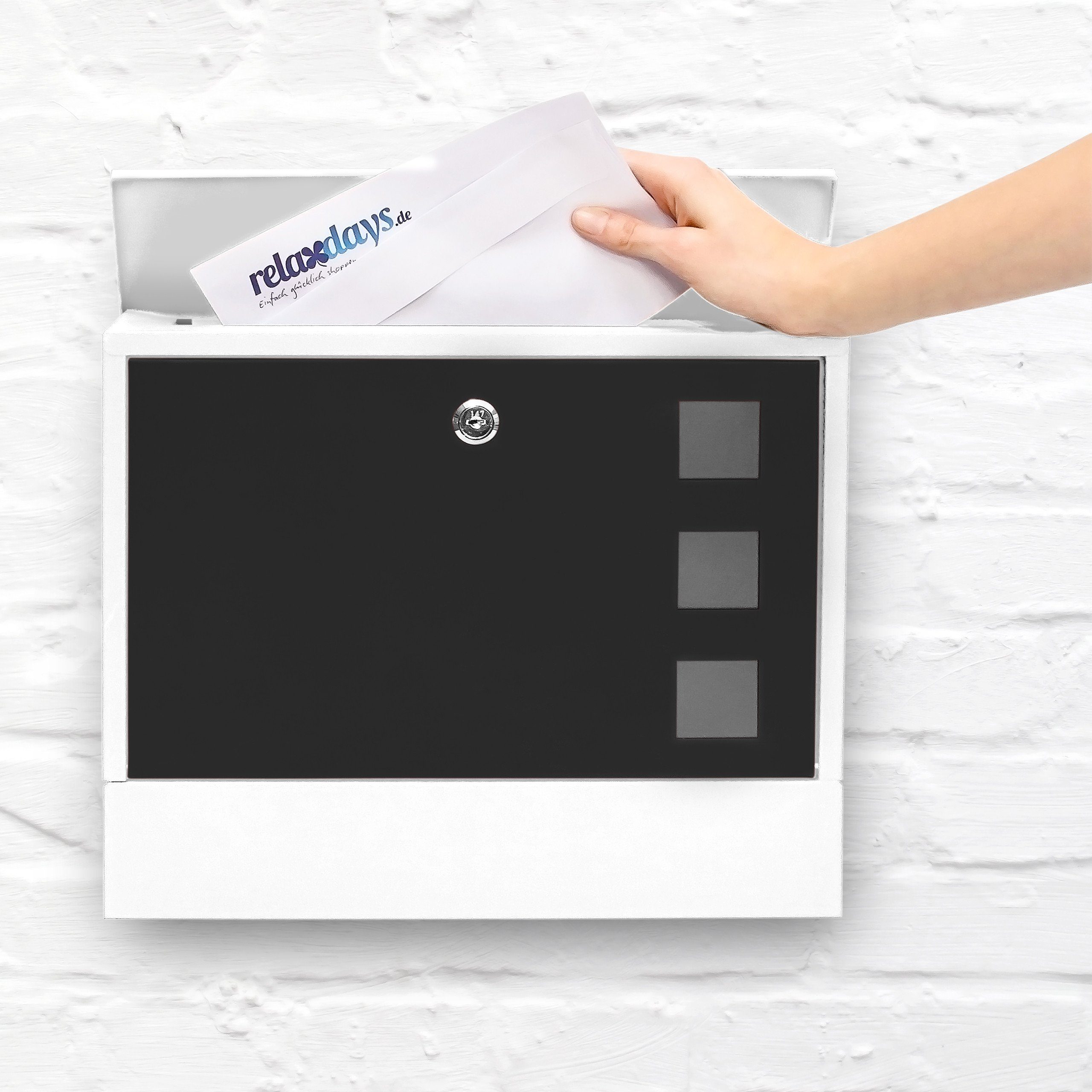 relaxdays Aufbewahrungsbox Briefkasten zweifarbig Farbauswahl, Weiß-Schwarz günstig online kaufen