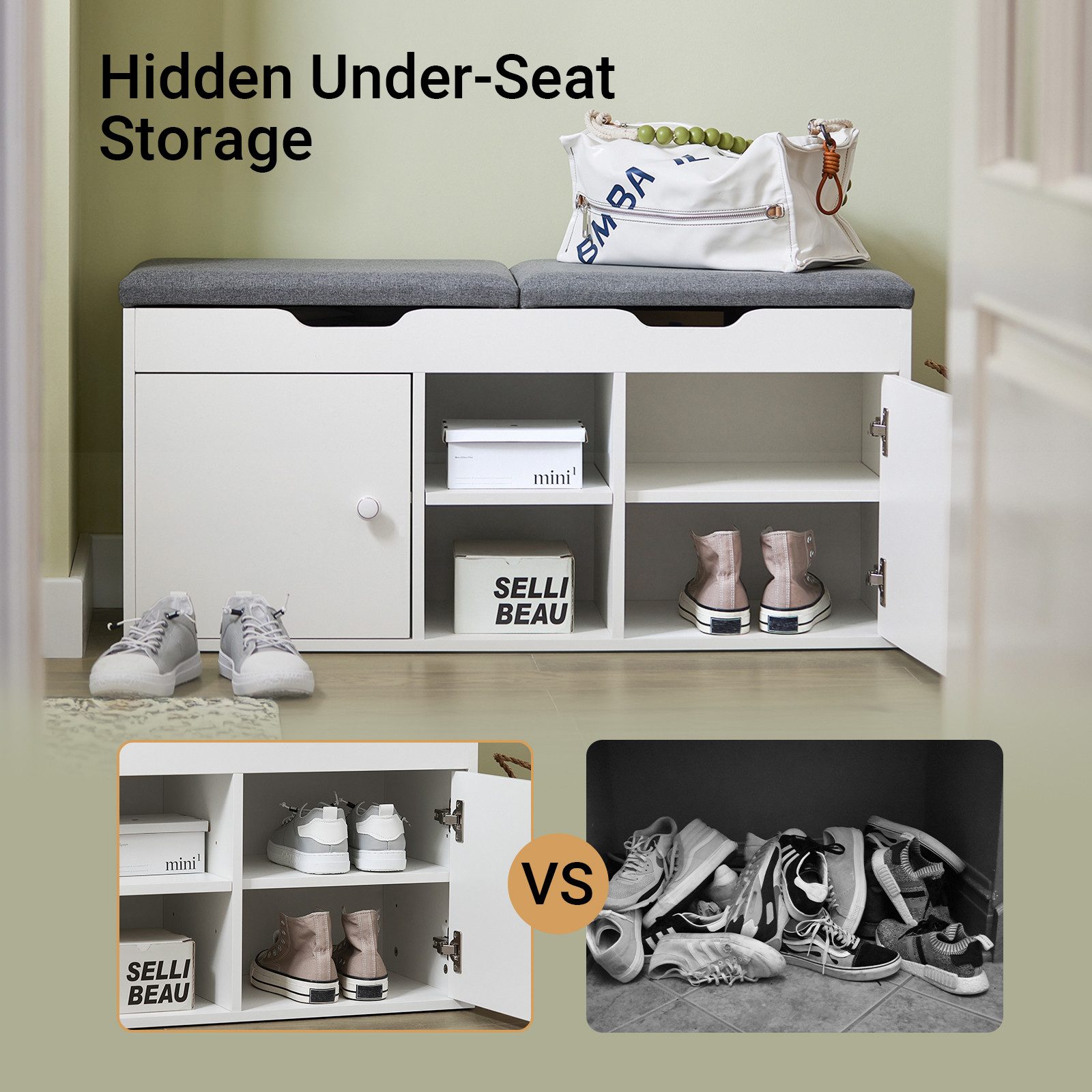 SoBuy Schuhbank FSR96, Schuhschrank schmal, Schuhregal Garderobenbank, Sitzbank mit Zwei Sitzkissen Garderobenbank Truhenbank Schuhtruhe