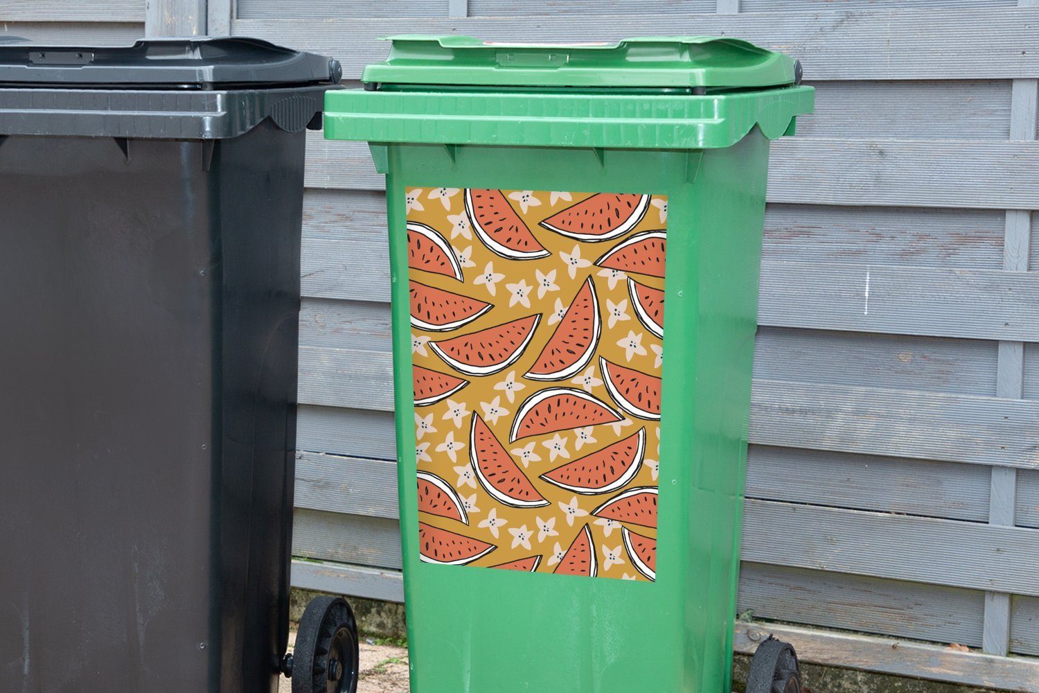 Wassermelone - Orange Container, Mülltonne, Sommer Sticker, Abfalbehälter Mülleimer-aufkleber, - Wandsticker Sterne (1 St), - MuchoWow