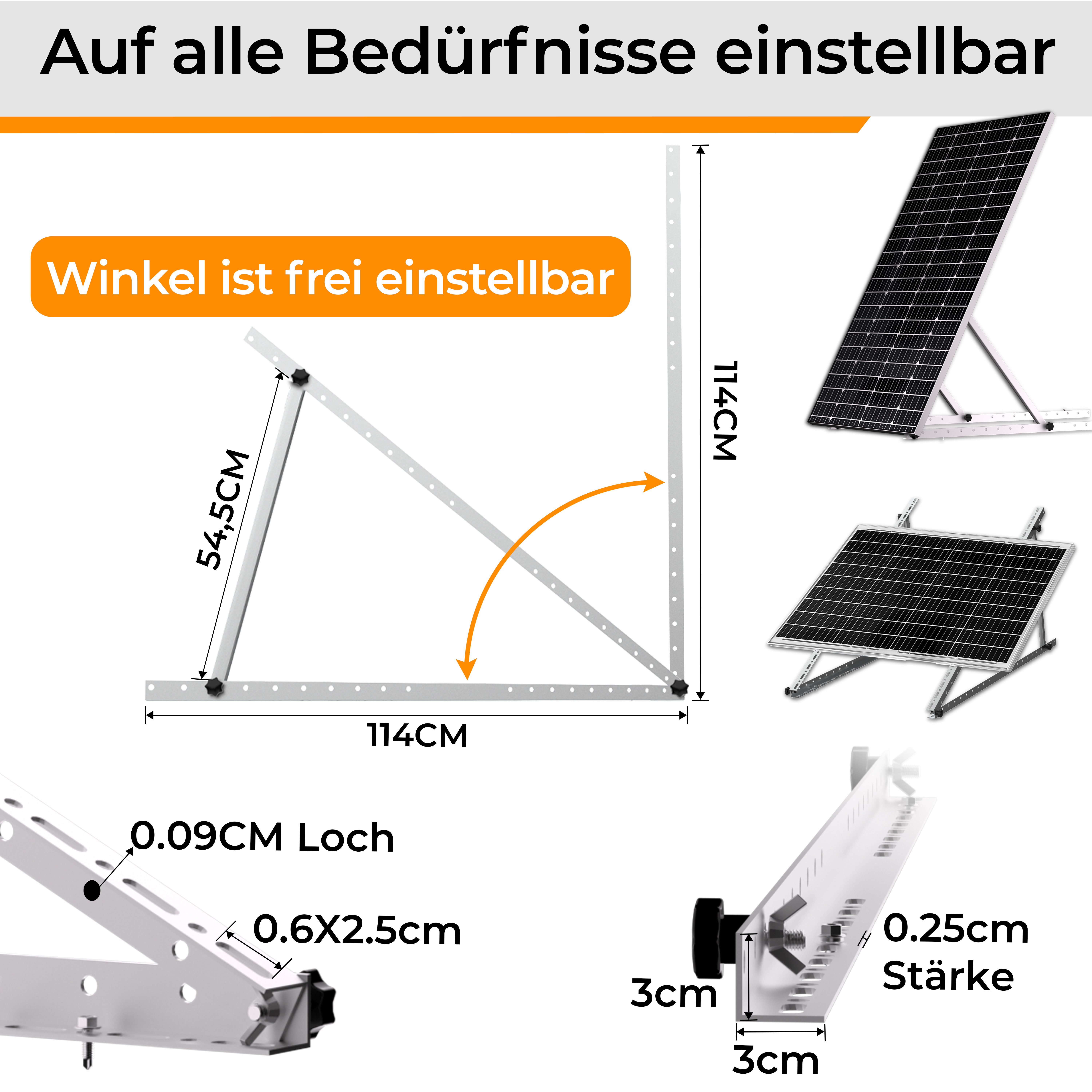 GLIESE Solarmodul-Halterung Solarmodule Halterung balkonkraftwerk halterung Neigungswinkel 0-90°, (bis 45 Zoll, 4-tlg., 114cm Solarmodule Halterung, für Balkonkraftwerk Flachdächern Garten Wohnmobile)