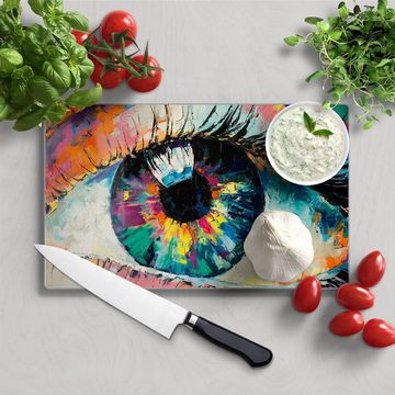 DEQORI Schneidebrett 'Auge in bunten Ölfarben', Glas, Platte Frühstücksbrett Schneideplatte