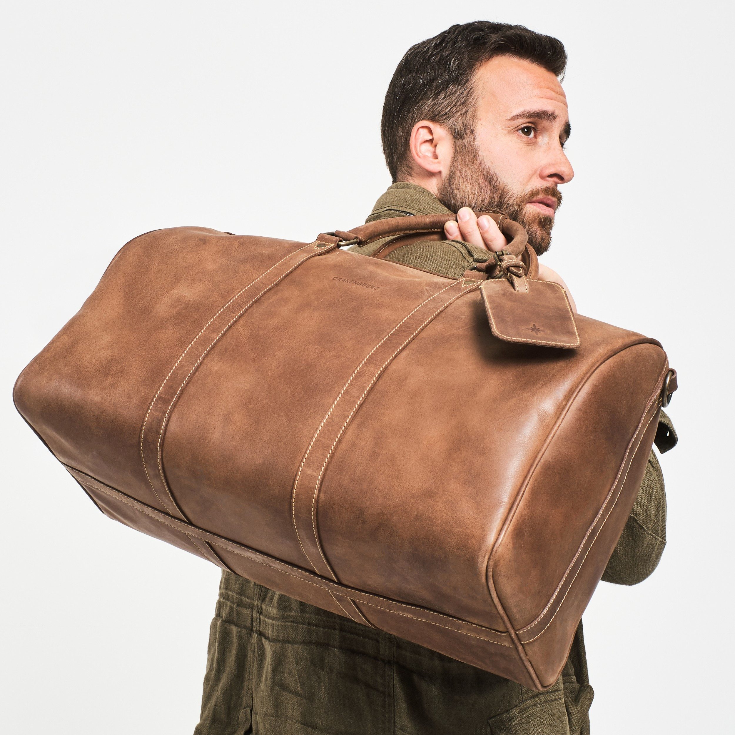 DRAKENSBERG Reisetasche Weekender »James« (50) Havanna-Braun, aus Premium Leder für Damen und Herren, elegant und modern