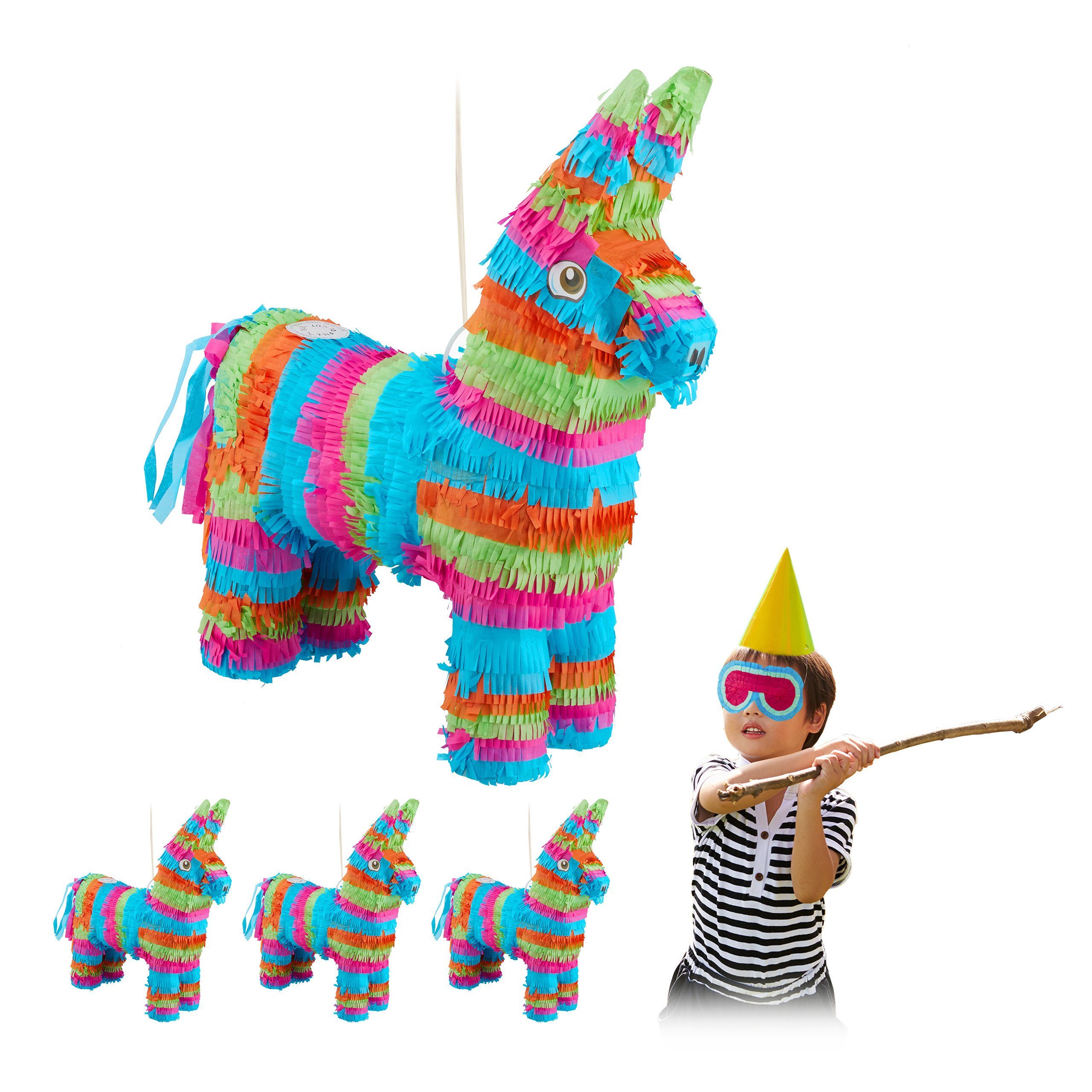 Pinata 4 x bunt Papierdekoration Esel relaxdays