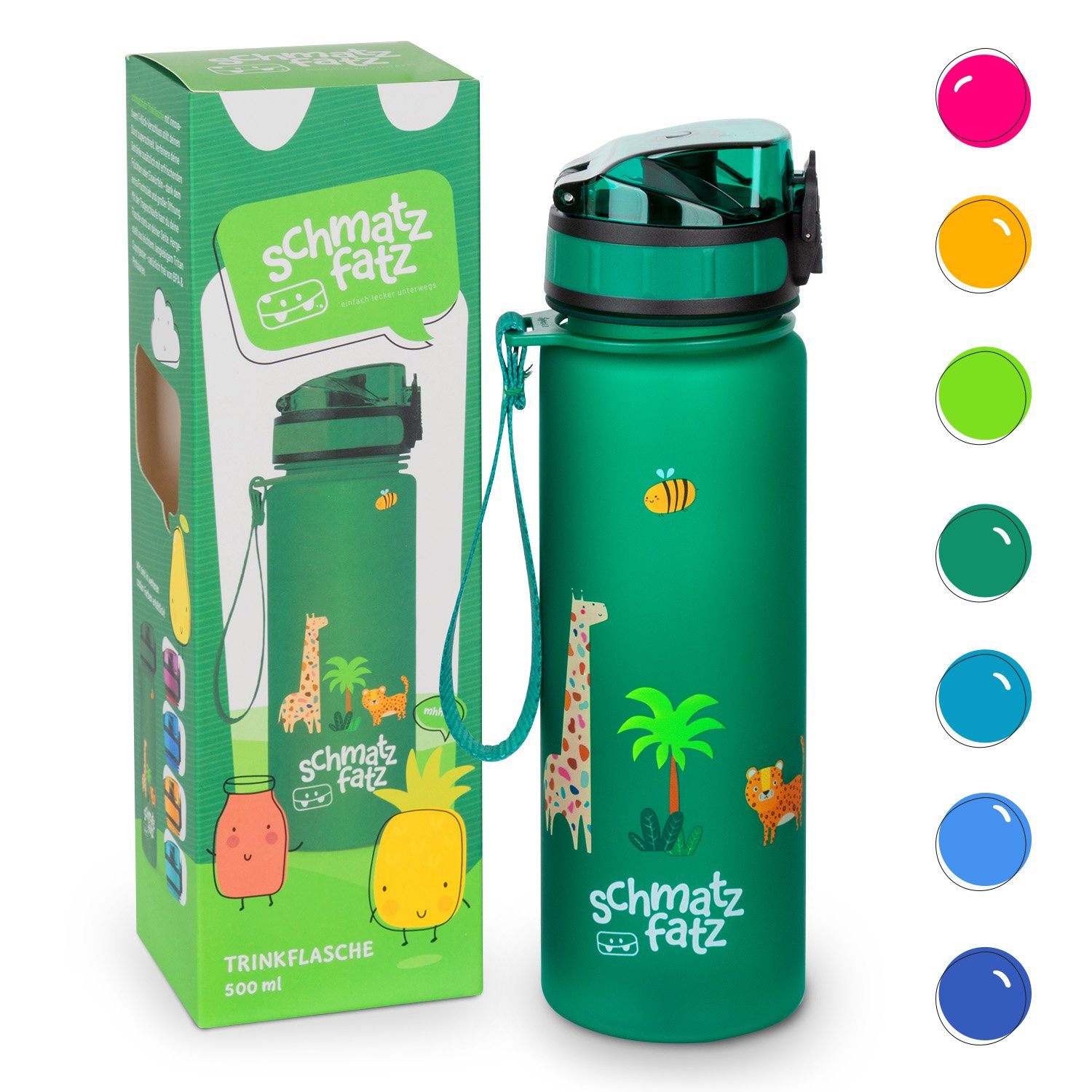 Klarstein Trinkflasche SMF5-TF500dkgrnjngle, Kinderflasche 500 ml Kindergarten Outdoor Schule Sport Dark green jungle