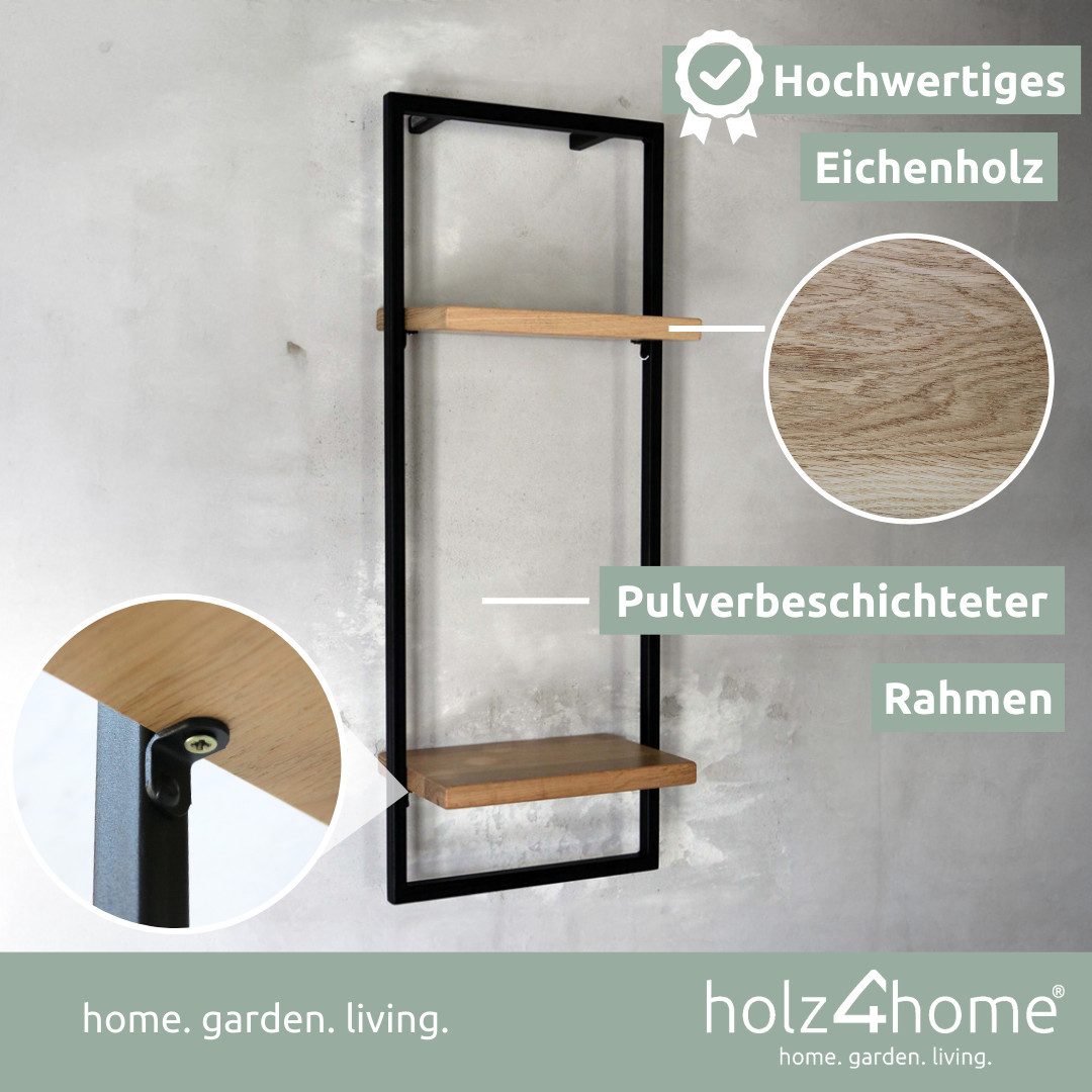 holz4home® Wandregal Eiche Hellgrau mit Metallrahmen Schwarz I Ohne Baumkan günstig online kaufen