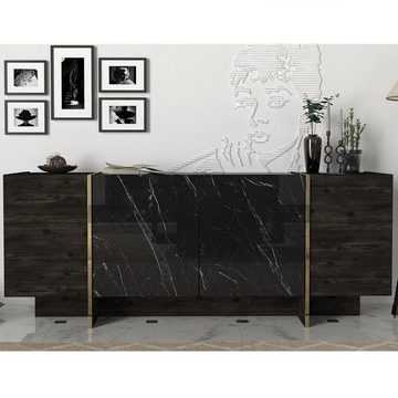 moebel17 Sideboard Veyron Rebab Dunkelgrau Marmor Optik, 180 cm x 75,5 cm x 46,6 cm