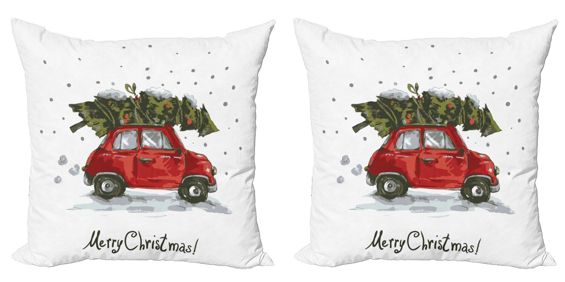Kissenbezüge Modern Accent Doppelseitiger Digitaldruck, Abakuhaus (2 Stück), Weihnachten Retro-Auto mit Baum | Kissenbezüge