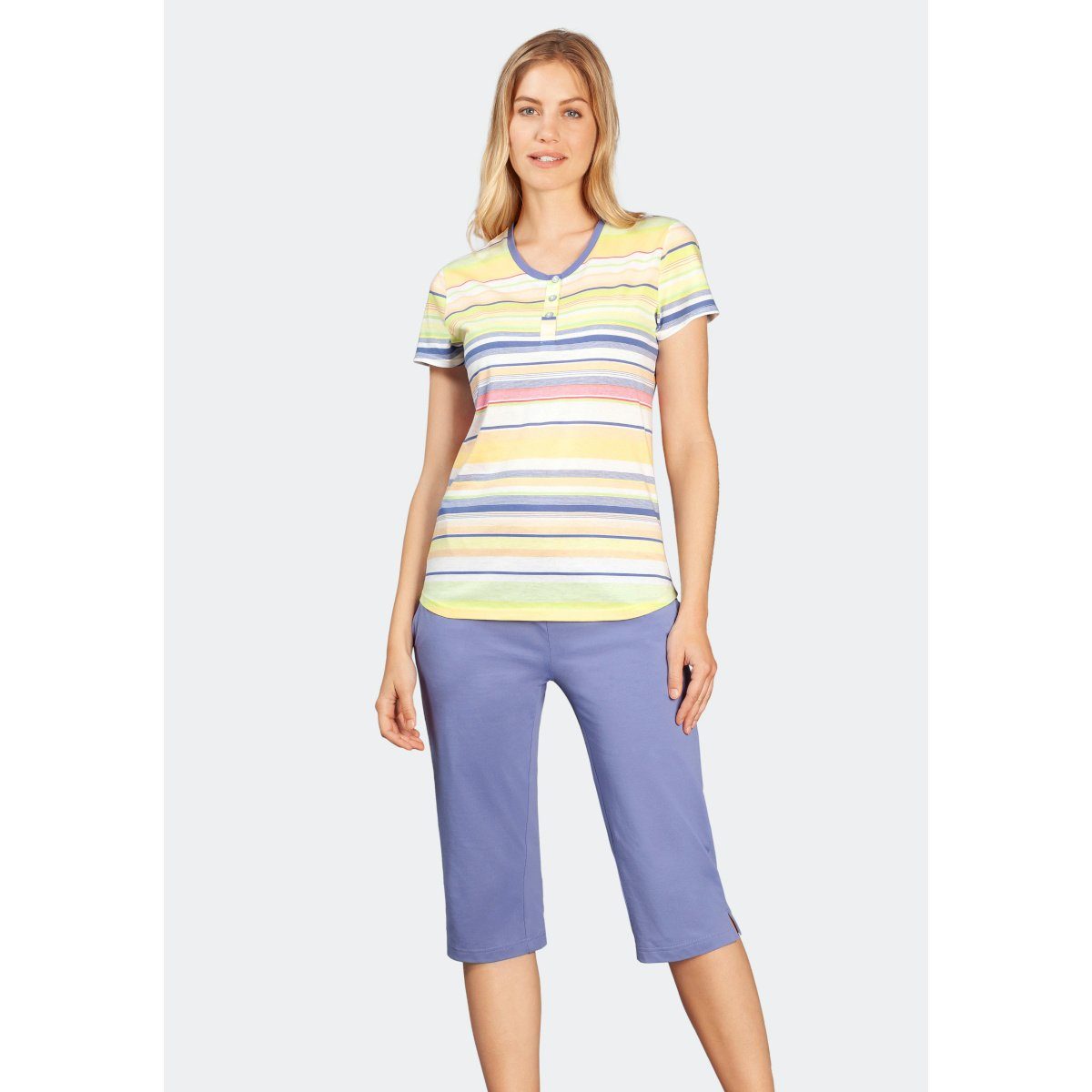Hajo Schlafanzug Hajo, Damen Capri Schlafanzug Klima-Komfort 45994