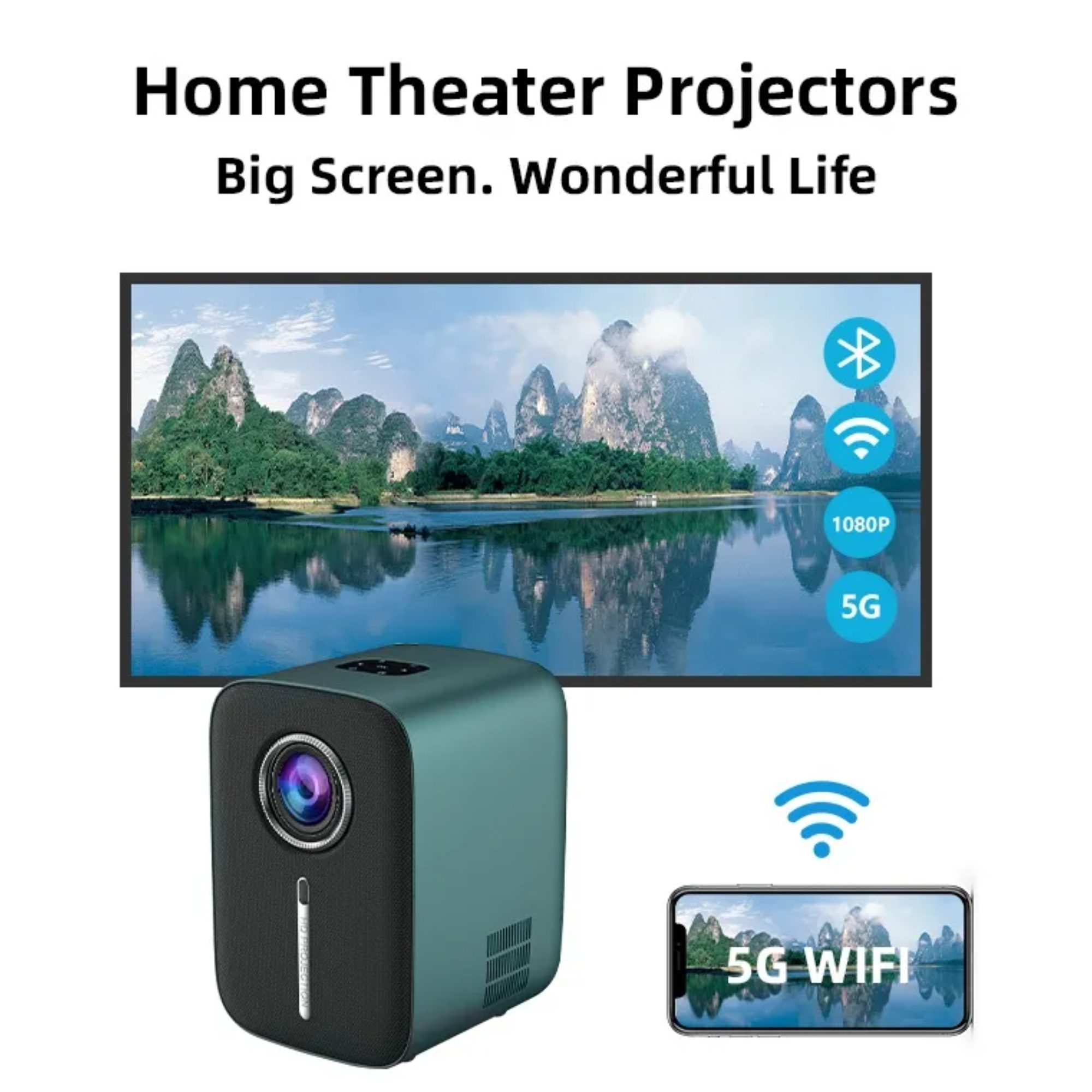 Full Size Portable Projector HD Mirror Cast, Small (2000:1, LED-Beamer Mobile TransJee 1920*1080 Infrarot-Fernbedienung) Lautsprecher, px, Android 1080p eingebaute