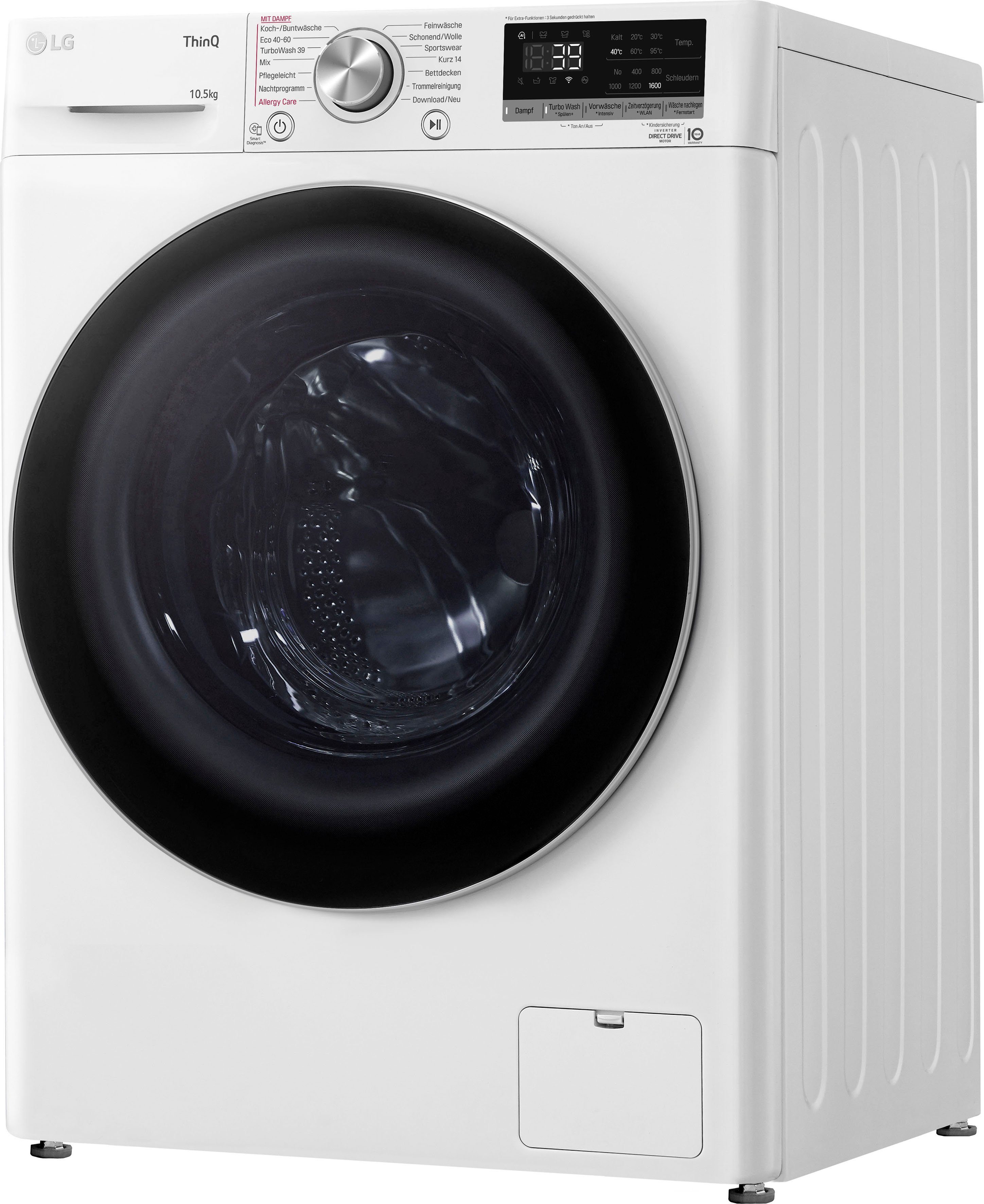 - F6WV710P1, U/min, 10,5 in nur Waschen TurboWash® 39 LG 1600 Waschmaschine kg, Minuten