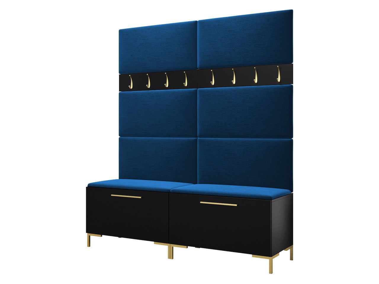 MIRJAN24 Garderoben-Set Zilion II, (Komplett-Set, 2x Schuhschrank, 2x Kleiderhakenbrett, Gepolstertes Paneel 8x 84x42), Auswahl aus Fronten und Polsterplatten