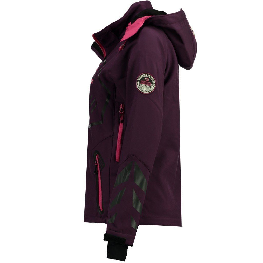 Geographical Norway Softshelljacke Damen Softshell Outdoor Wander Sport Jacke in Unifarbe, mit abnehmbarer Kapuze, mit Stehkragen