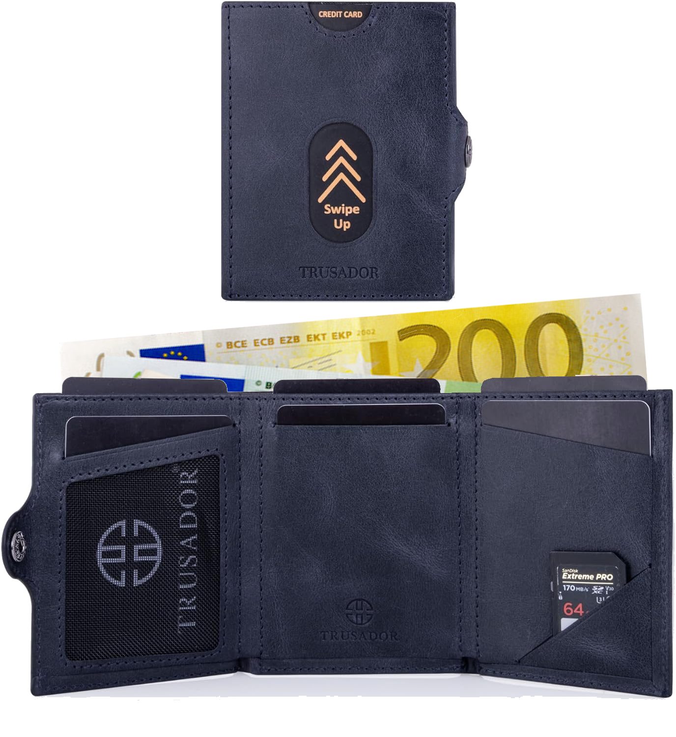 Trusador Mini Geldbörse 'Valencia' - Unisex Slim Wallet - kleiner Leder-Geldbeutel - Münzfach (Handmade, Handarbeit - Made in Europe), Vollnarbenleder, besonders klein, Handarbeit