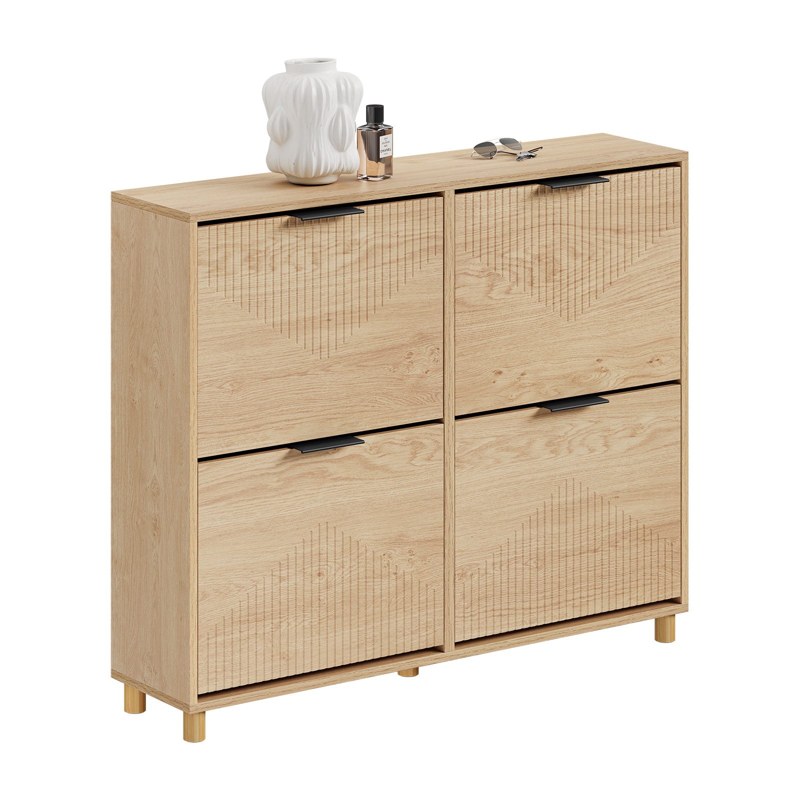 SoBuy Schuhkipper FSR214, Schuhkipper Schuhschrank, Schuhregal Schuhkommode, Schuhschrank schmal, mit 4 Klappen, für Flur, Eingangsbereich