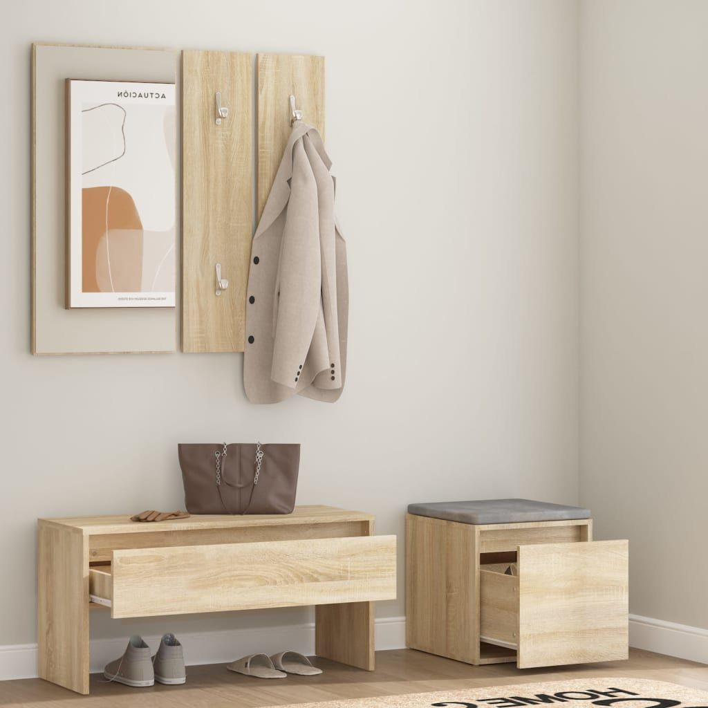 vidaXL Garderoben-Set NA Garderobe Flurmöbel Set Sonoma Eiche Spanplatte