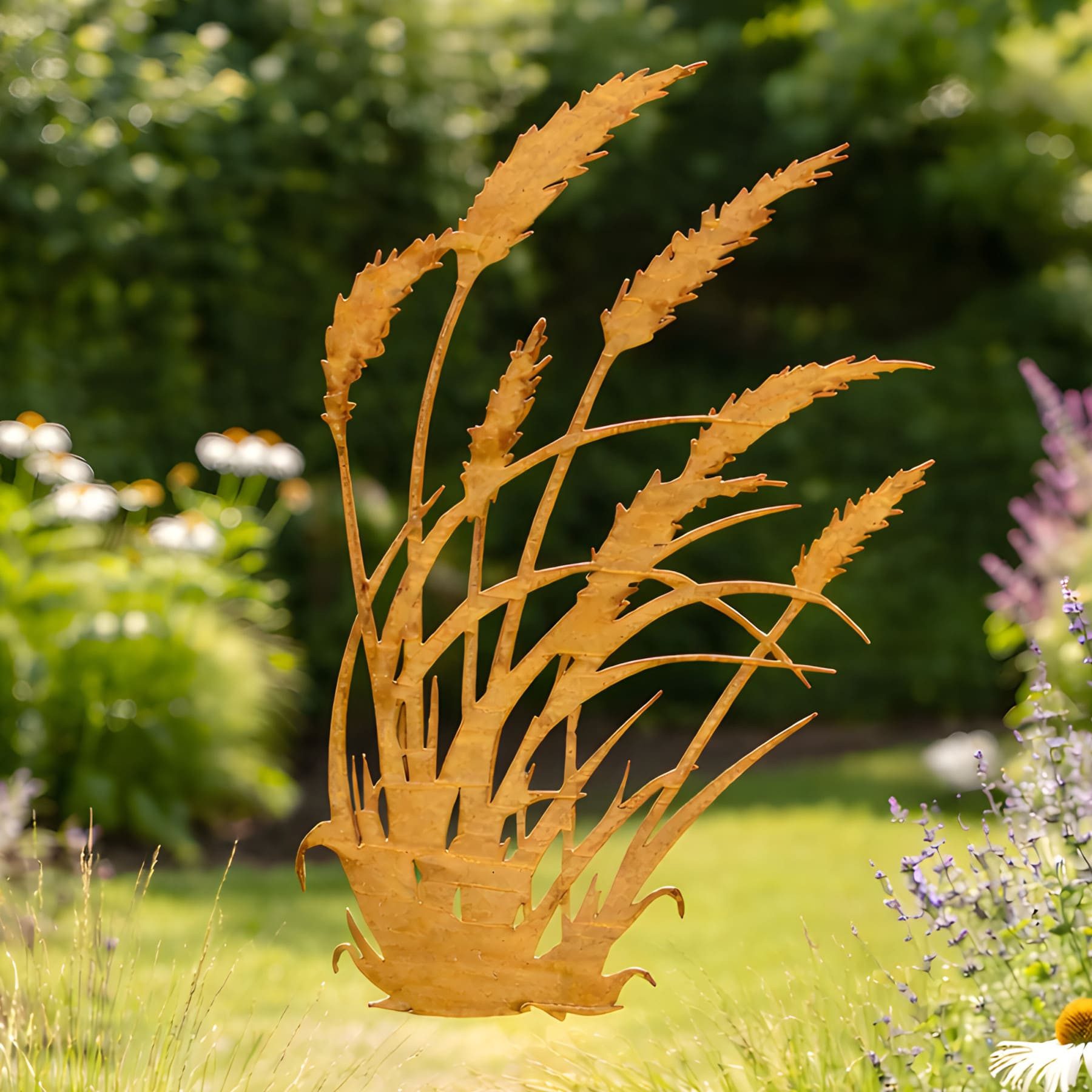 Dekoleidenschaft Gartenstecker "Schilf" Metall mit Echt Rost, Roststecker 95 cm hoch, Dekostecker Metallstecker, Blumenstecker, Outdoor Gartendeko für Draußen
