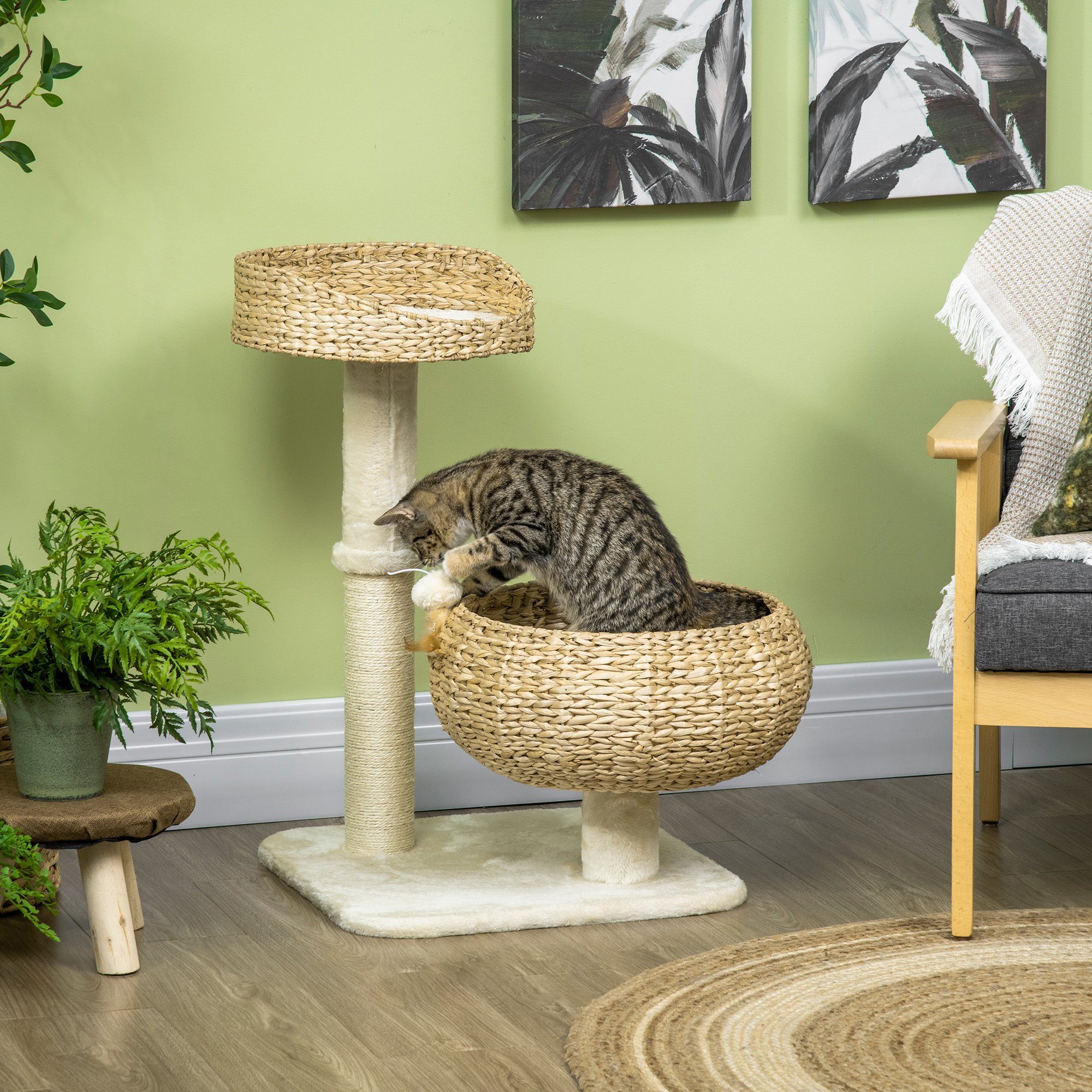 PawHut Kratzbaum Kletterbaum mit 2 Katzenbetten, günstig online kaufen