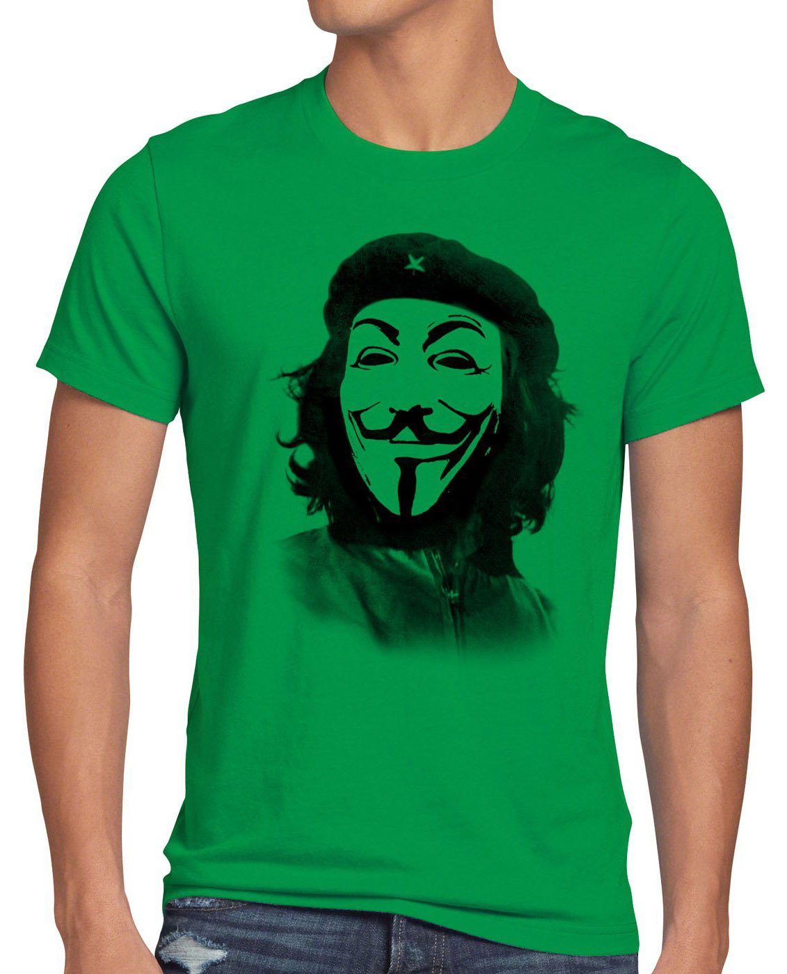 style3 Print-Shirt Herren T-Shirt Anonymous Che fawkes g8 Guevara guy hacker fawkes maske occupy kuba grün guy