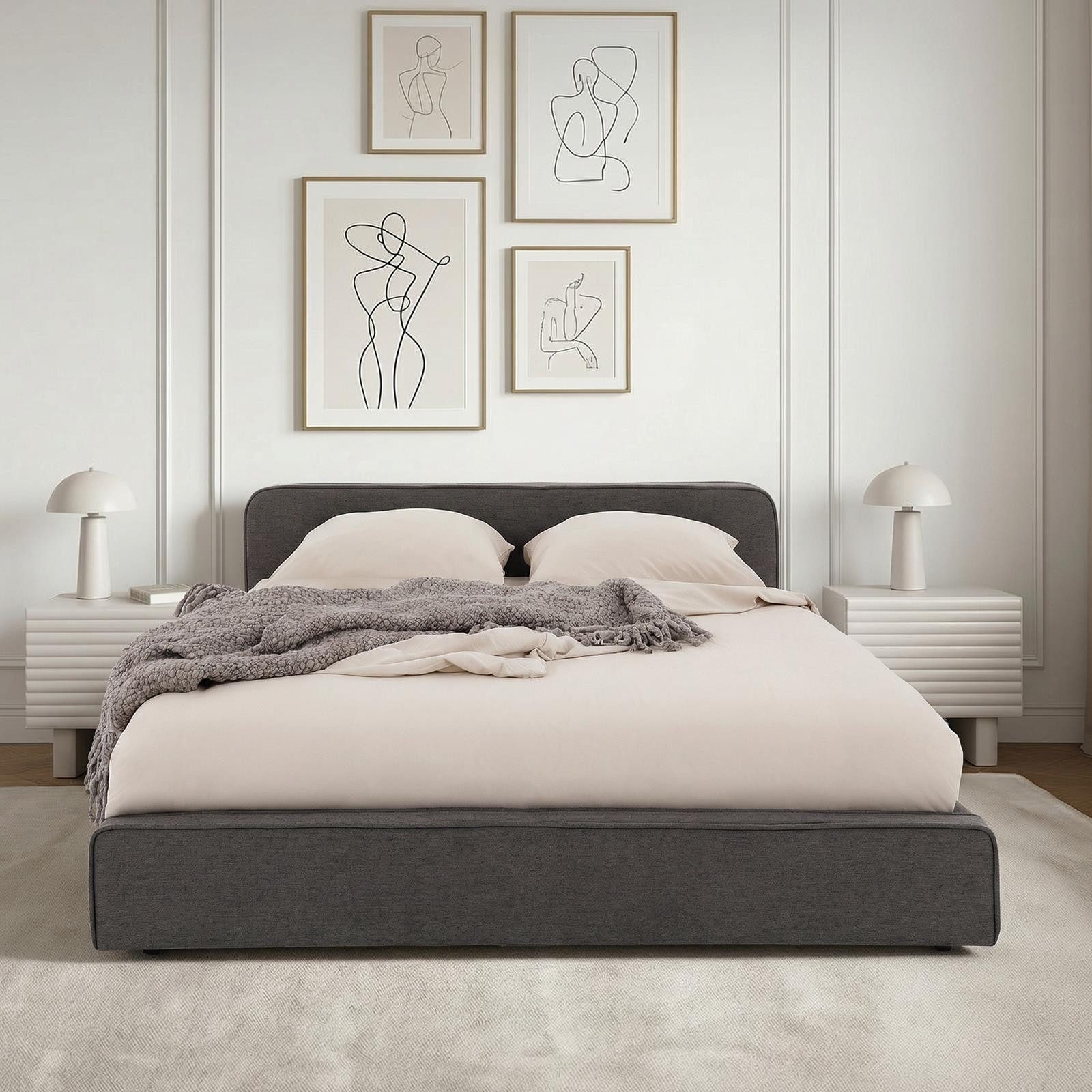 IDIMEX Polsterbett MARINI, Bett 140x200 cm mit Lattenrost Doppelbett mit Kopfteil- dunkelgrau