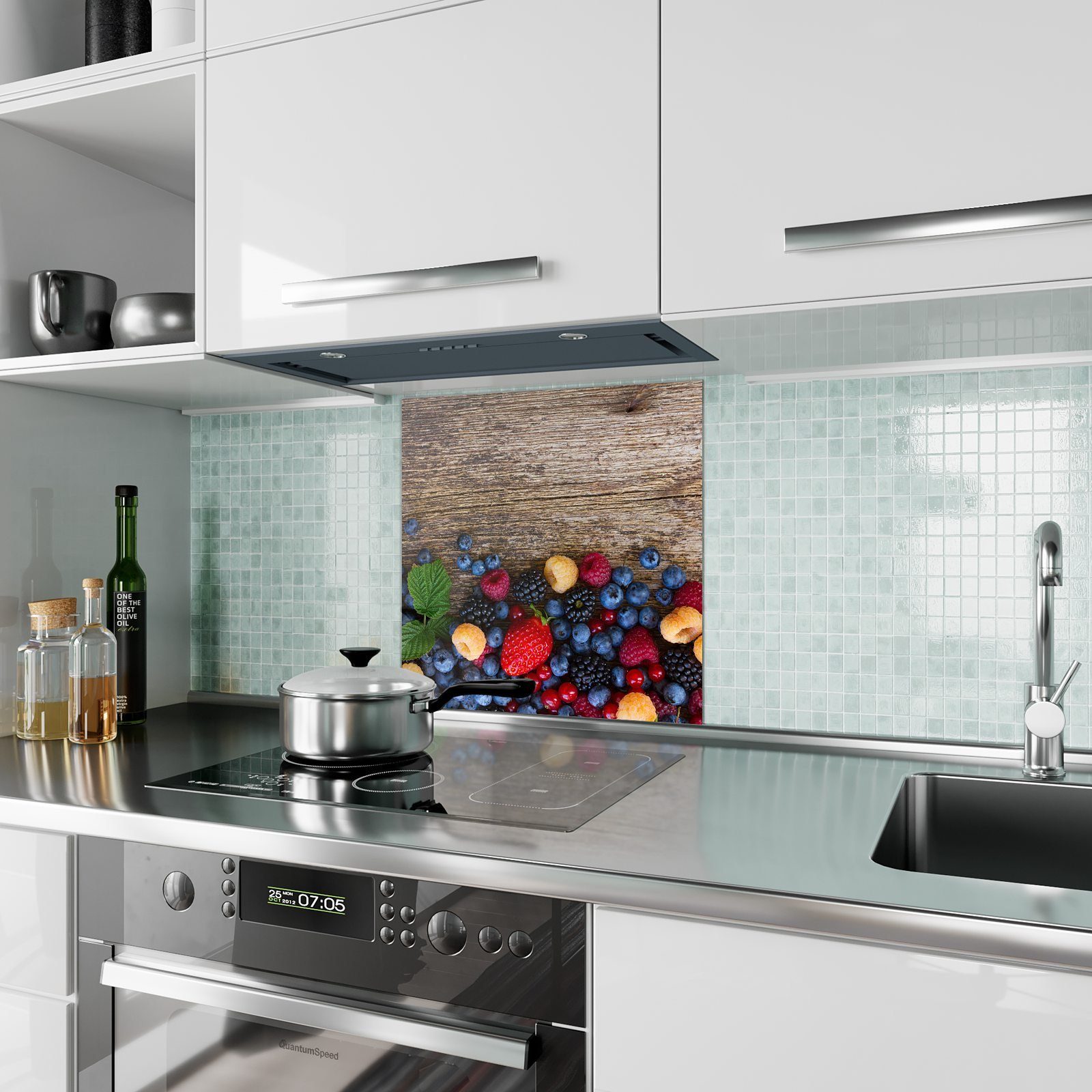 Primedeco Küchenrückwand mit Beeren Glas Spritzschutz Küchenrückwand von Haufen frischen Motiv