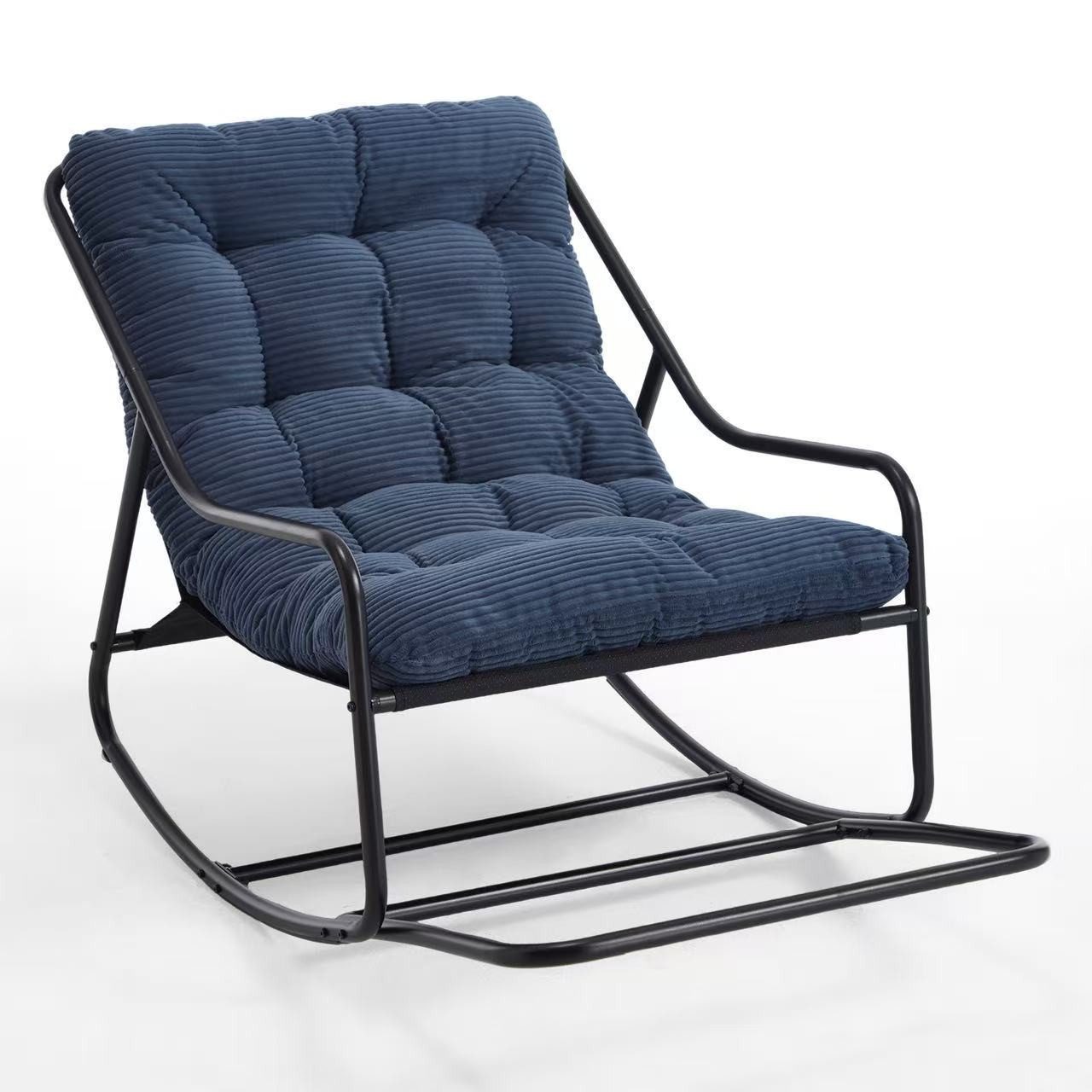 KLAM HOME Schaukelstuhl Beiger Schaukelstuhl mit extra dicker Komfortpolsterung (Stabiler Stahl-Schaukelchair bis 130 kg für Indoor & Terrasse), Einstellbare Schaukelbewegung, schnell montiert & rostgeschützt