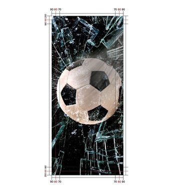 Wallario Duschrückwand Fußball - im Fenster, Splitter und Glas, (1-tlg)