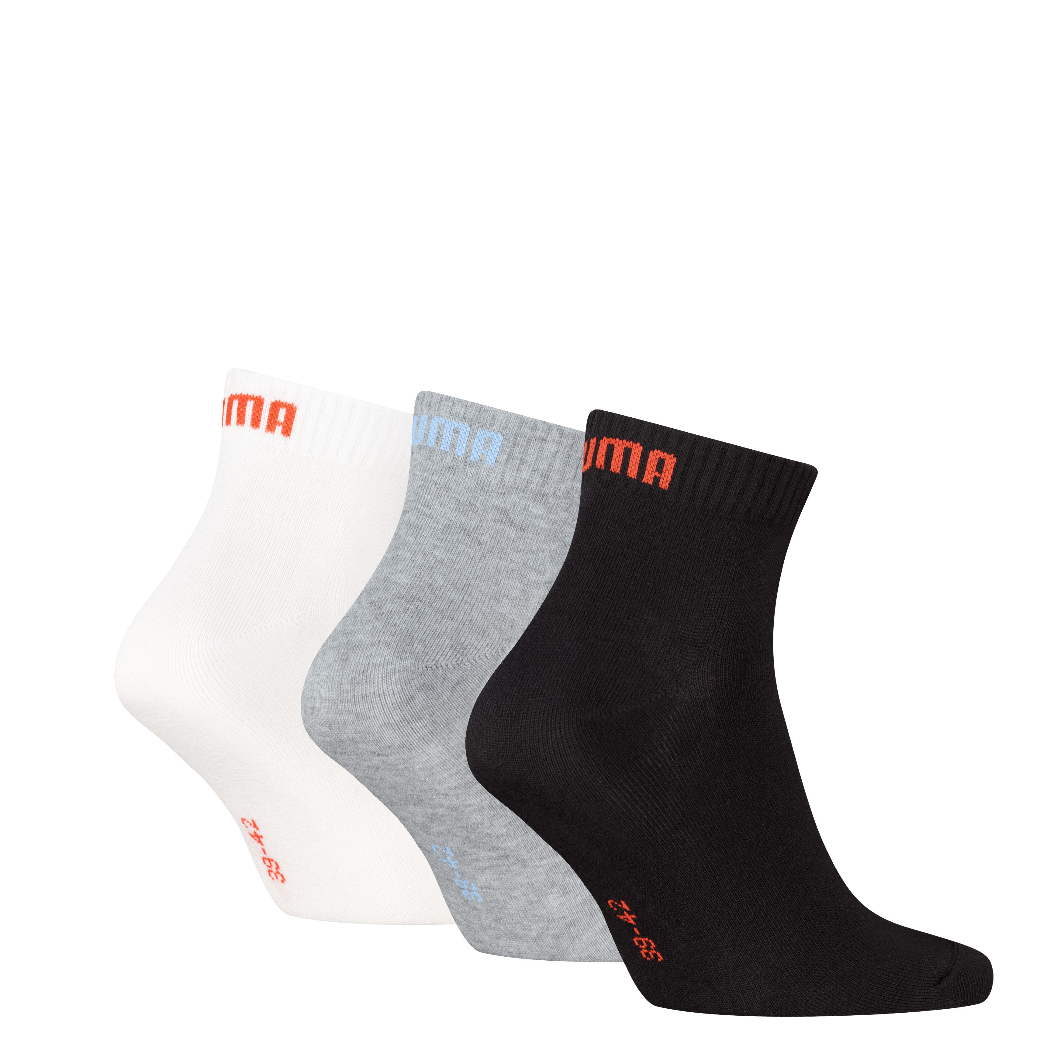 PUMA Kurzsocken PUMA UNISEX QUARTER PLAIN 3P (3 Paar) Atmungsaktiv, Rippenbündchen, weiche Baumwollmischung