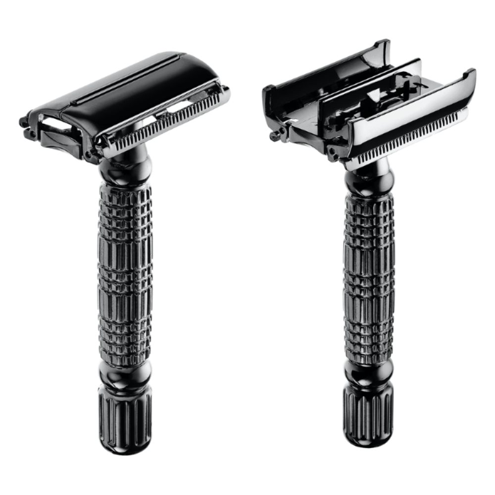 Störtebekker Rasierset - Rasierhobel 'Hamburg' (Schwarz) - Rasierset Herren, mit Rasierpinsel, Rasierschale, Rasierseife, Alaunstein und 10 Klingen