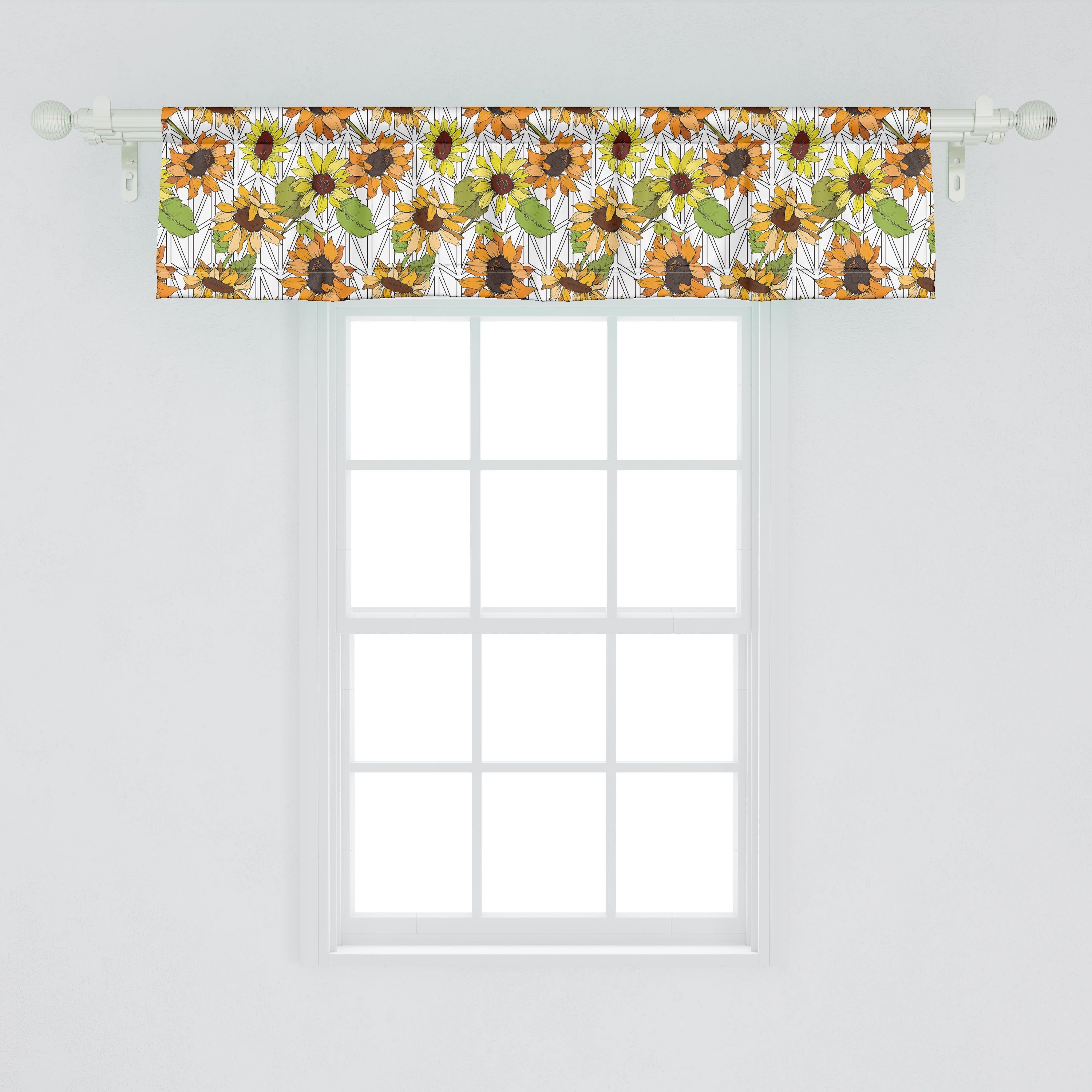 Scheibengardine Vorhang Volant Microfaser, Küche Schlafzimmer Dekor Gelb und Stangentasche, Sunflowers mit Orange Abakuhaus, für
