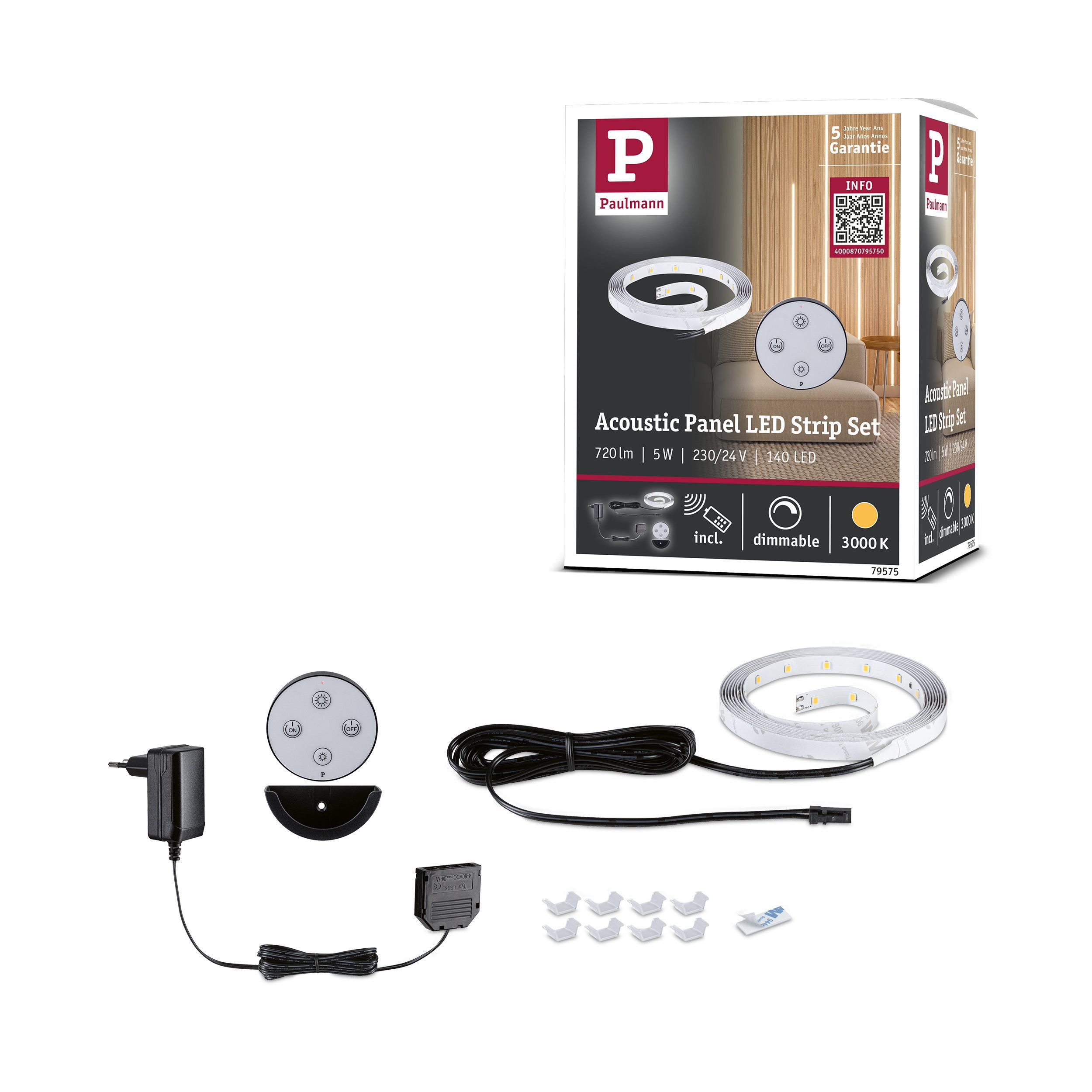Paulmann LED Stripe LED Strip Akkustik Paneel Basisset 2,4m 3000K Schwarz