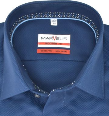 MARVELIS Businesshemd Businesshemd - Modern Fit - ELA - Struktur - Dunkelblau