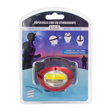 EAXUS LED Stirnlampe Kopflampe Dimmbar, Neigbar und Größenverstellbar (1er/2er Set, 1-St), Kopfleuchte Spritzwassergeschützt, flexibles Kopfband