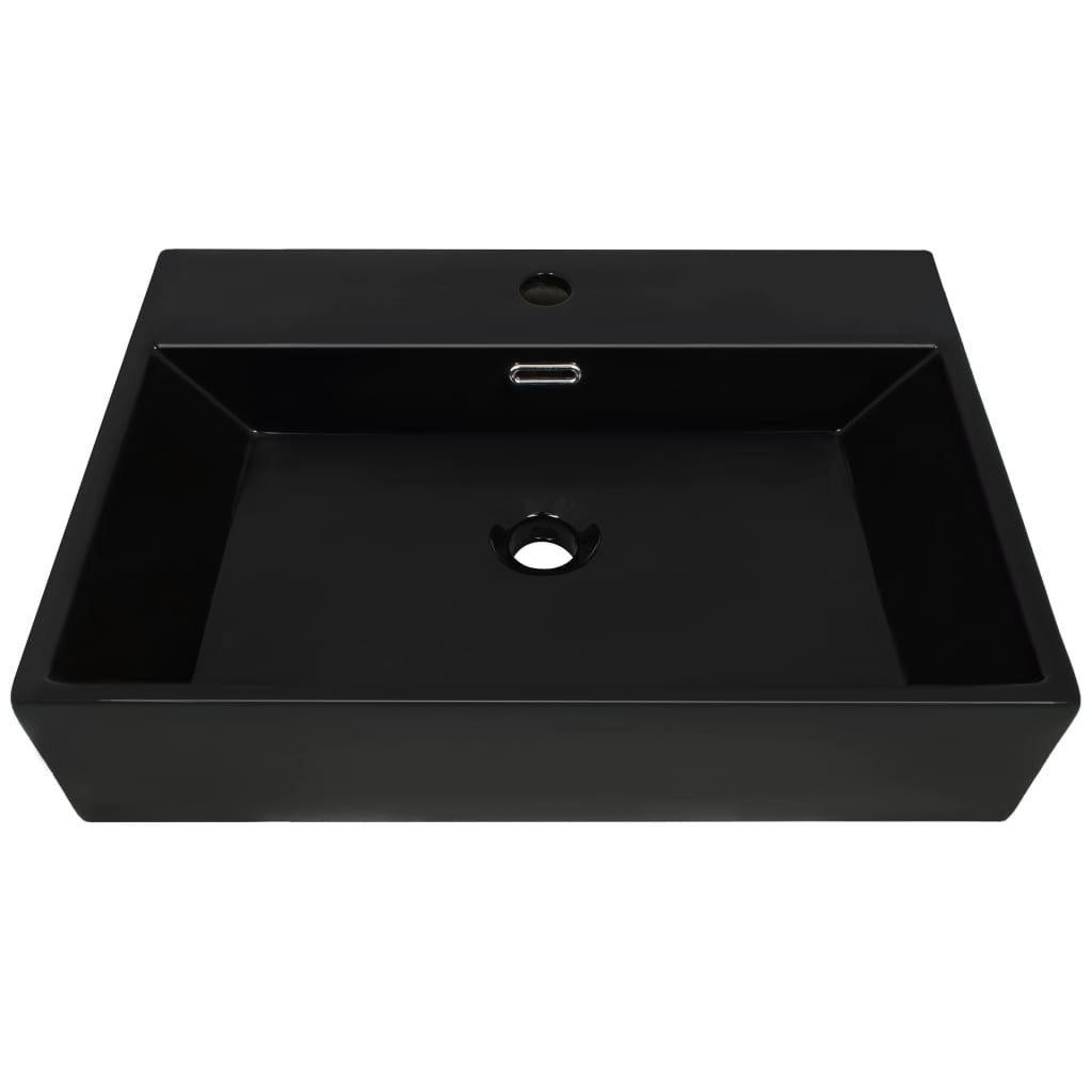 vidaXL Waschbecken Waschbecken mit Hahnloch Keramik Schwarz 76 x 42,5 x 14,5 cm