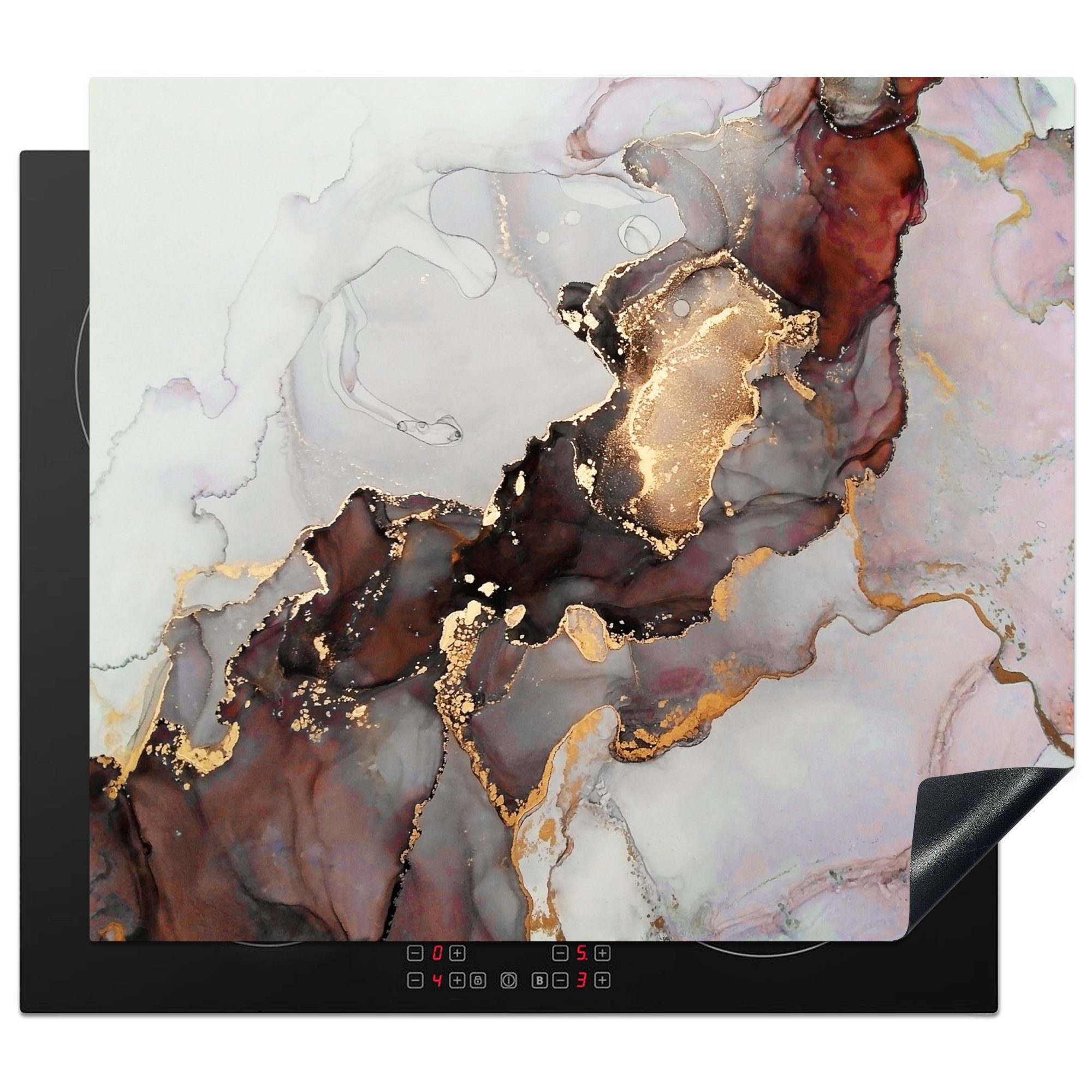 MuchoWow Herd-Abdeckplatte Rot - Marmor - Gold, Vinyl, (1 tlg), Abdeckplatte für Ceranfeld, Herd Inductionsmatte, 57x51 cm