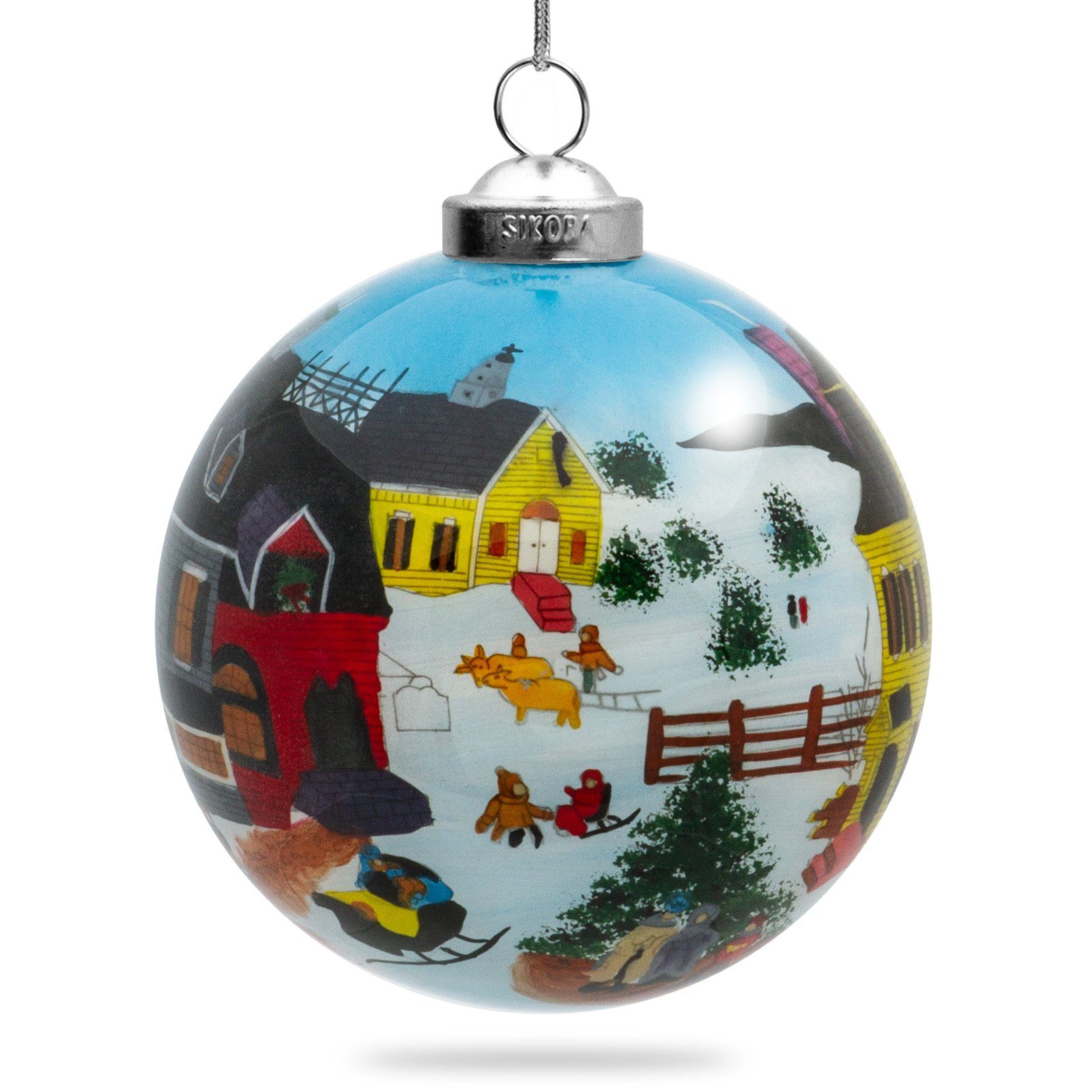 SIKORA Christbaumschmuck SIKORA K08-42 Winterdorf Glaskugel Weihnachtskugel Innenglasmalerei D: 7,5 cm