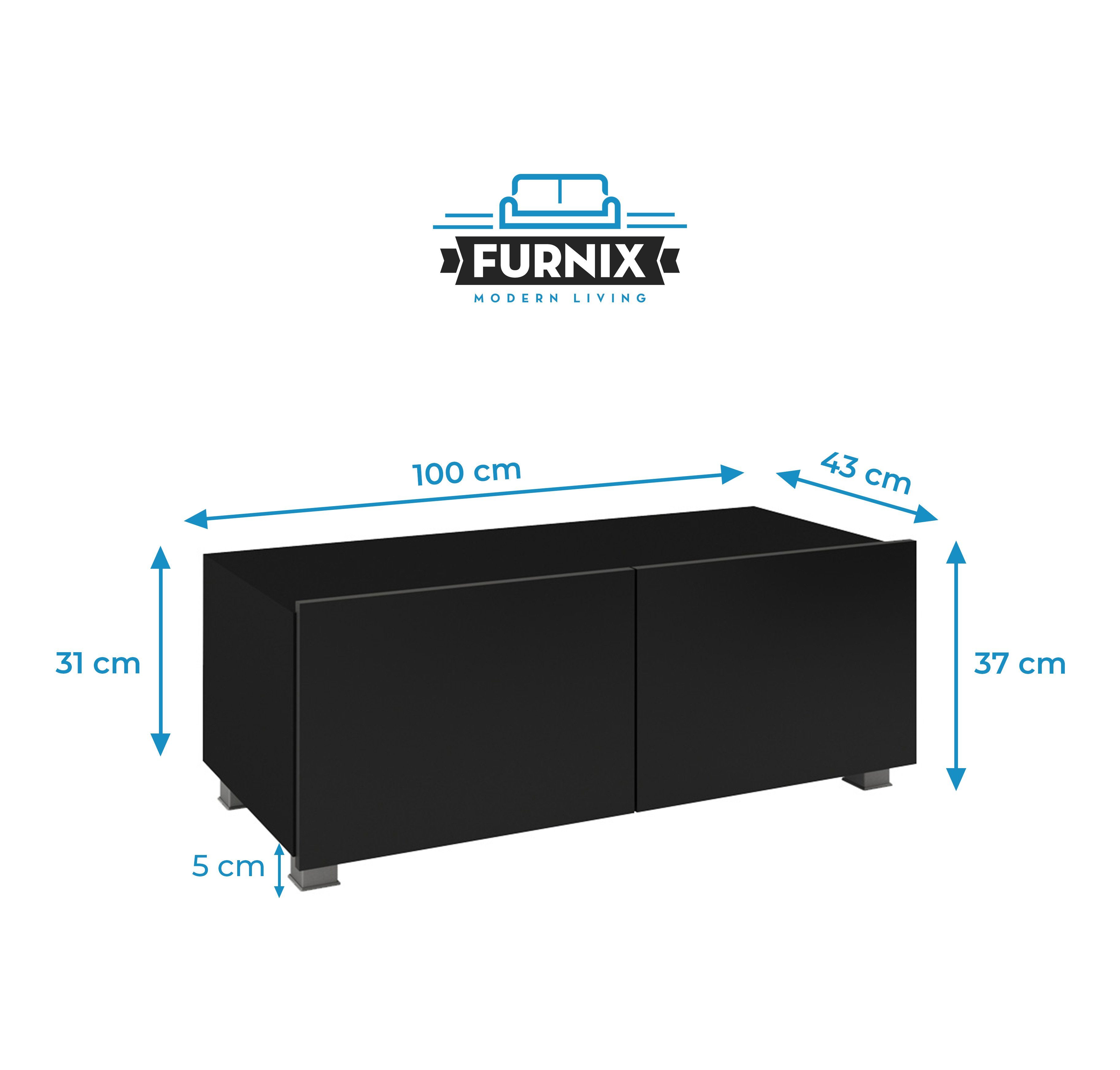 freistähend PUNE Wandmontage TV-Lowboard Schwarz/Schwarz Wahl nach möglich 100 fürs Glanz Wohnzimmer oder Furnix TV-Schrank