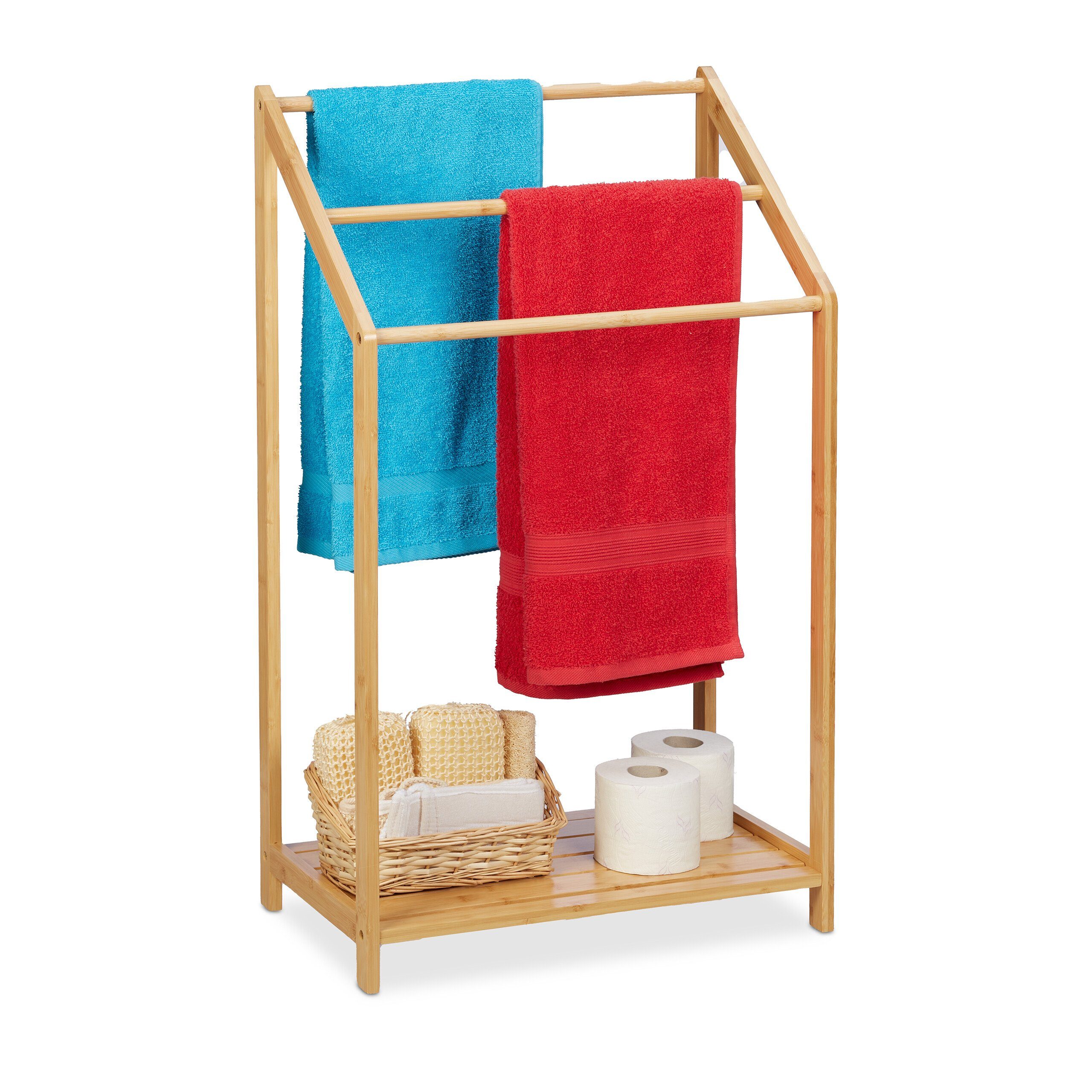 Bambus relaxdays Handtuchhalter mit Handtuchhalter Ablage