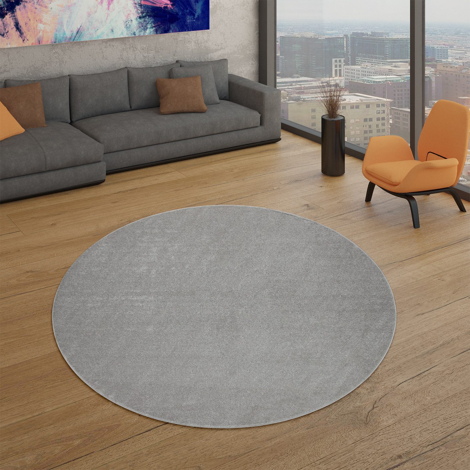 TT Home Teppich Diele, Esszimmer, Flur, Schlafzimmer, Wohnzimmer, Rund, Höhe: 12 mm, Wohnzimmer Teppich Kurflor Unifarbendes Design Modern Und Zeitlos
