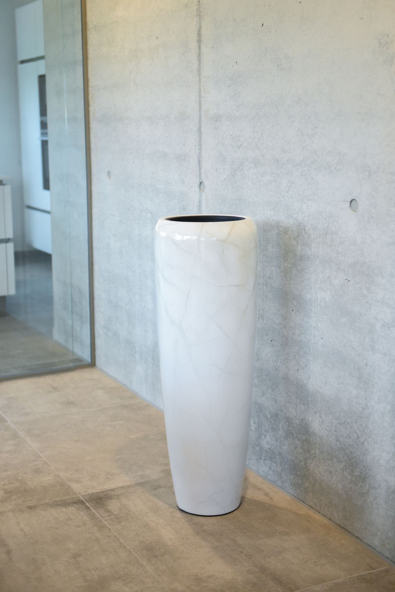 VIVANNO Bodenvase Fiberglas CAVITA Rund - Marmor Hochglanz Mit Muster (1 St), 34x34x97 cm