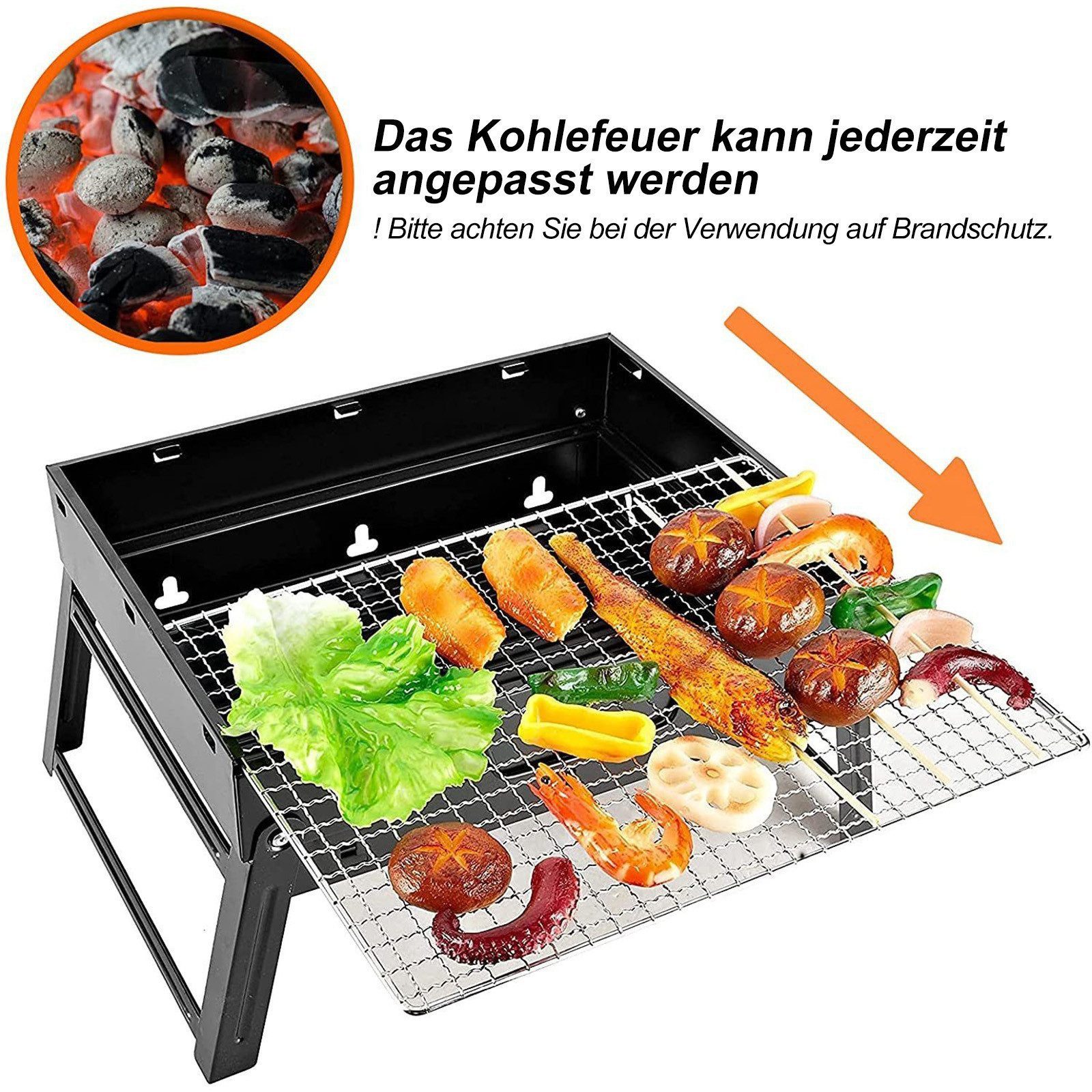 SunJas Holzkohlegrill CA-04A tragbarer BBQ Grill Campinggrill Mini grill Klappgrill, Tischgrill,Reisegrill, für 1‑3 Personen, Grillfläche 35 x 27 cm für Garten, – Bild 2 von 5