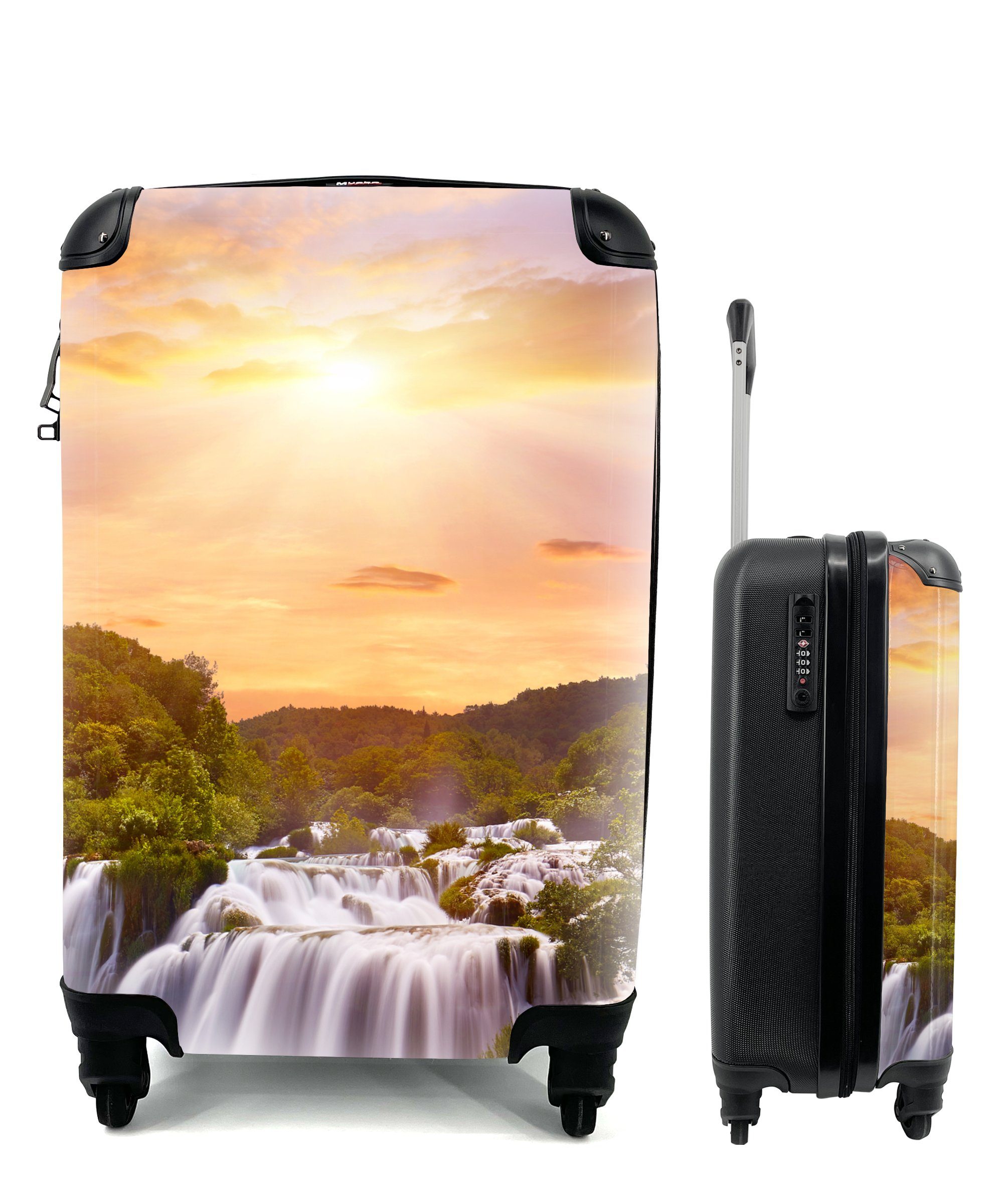 Reisetasche mit Landschaft - Handgepäckkoffer Sonne für - Rollen, Trolley, Sonnenuntergang, - Wolken 4 Wasserfall - Ferien, MuchoWow Handgepäck Reisekoffer rollen,
