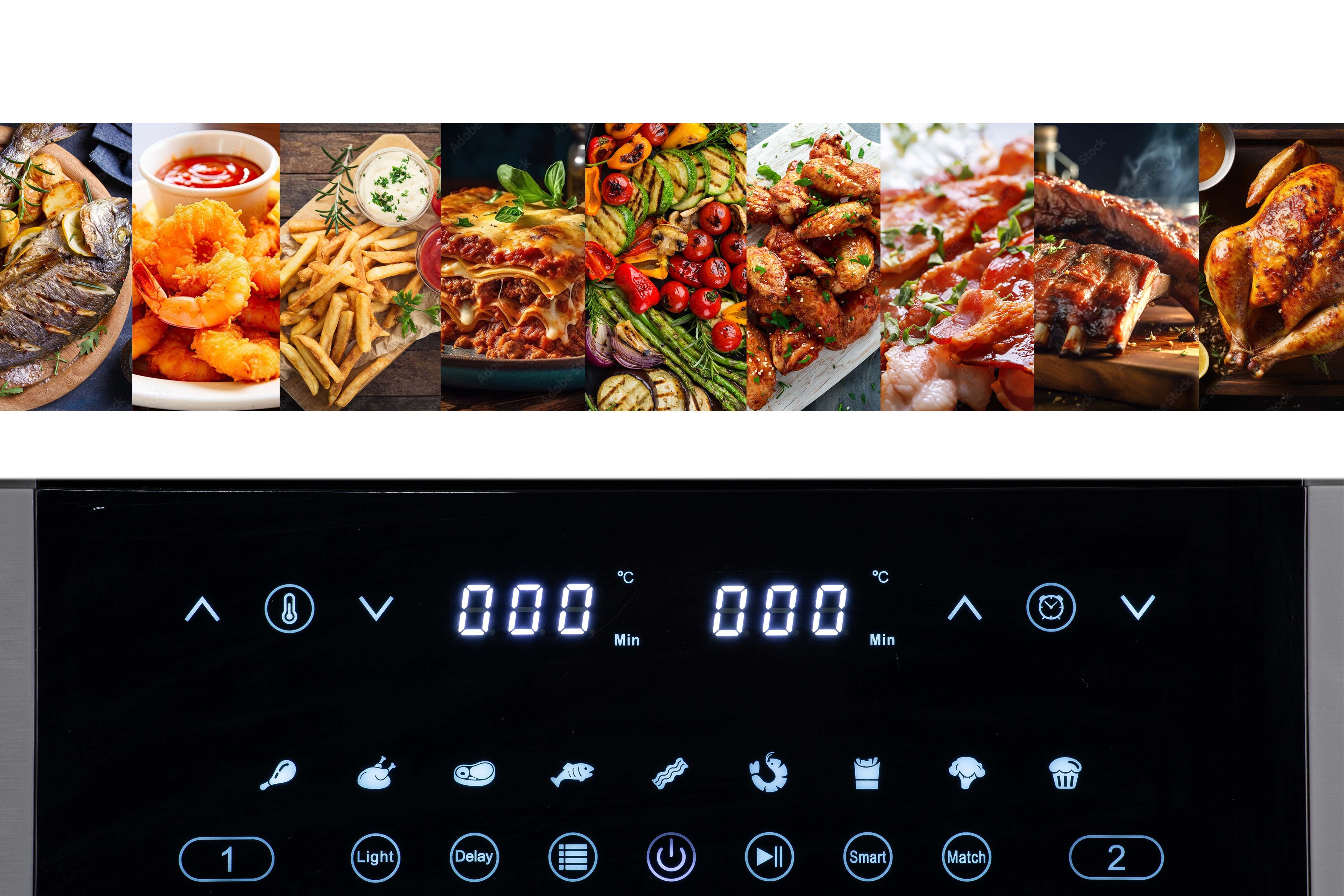 Linsar Heißluftfritteuse, 3000,00 W, Doppelkammer, Air Fryer 2 Fächer, Touchscreen, 9 Progamme