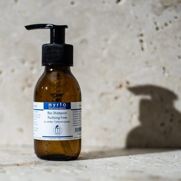 myrto Naturkosmetik Kopfhaut-Pflegeshampoo Natur Bio Shampoo Purifying Free - zur milden Tiefenreinigung, frei von Duftstoffen, frei von Alkohol, emulgatorfrei