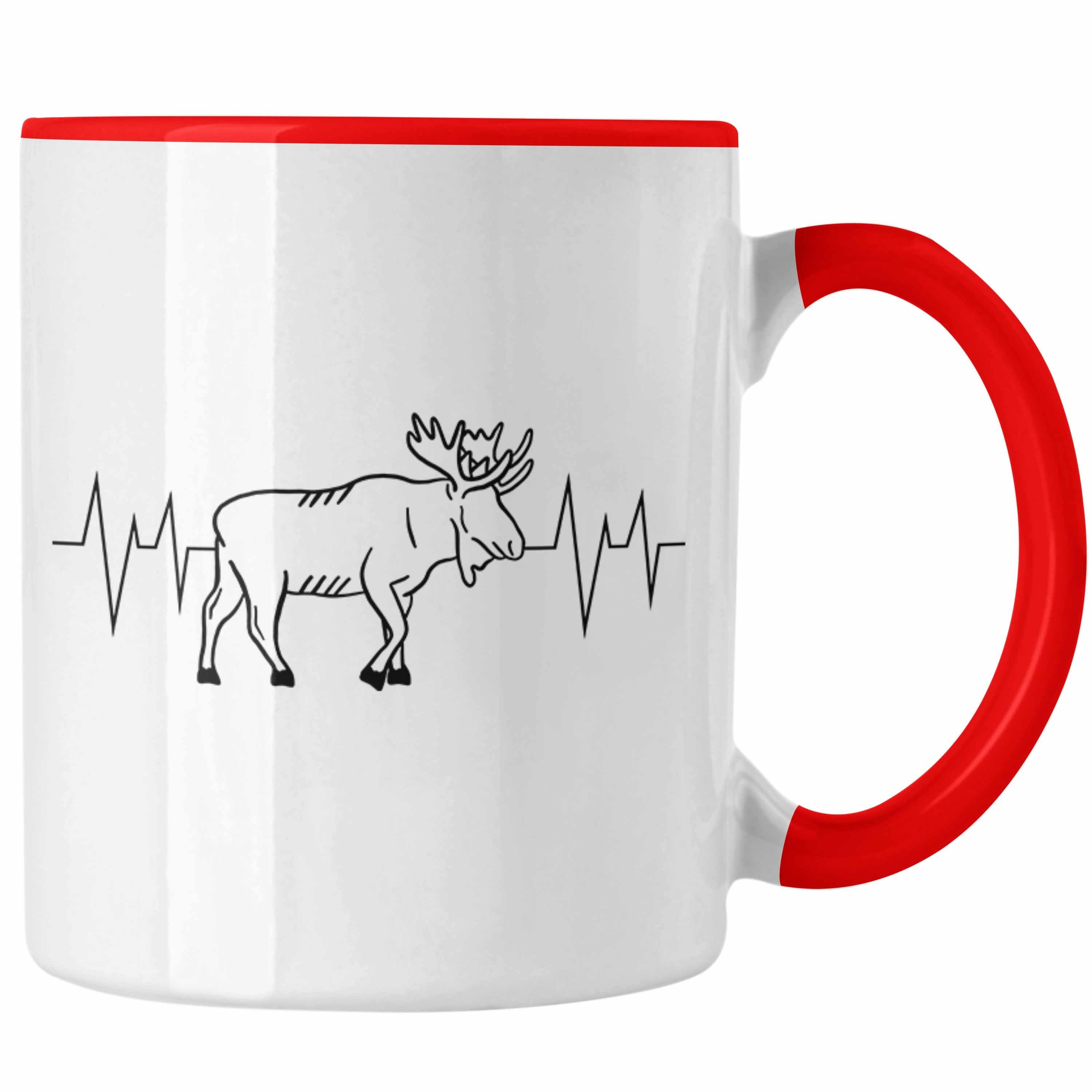 Herzschlag Trendation Rot Elch für Elchliebhaber Tasse Geschenk Tasse