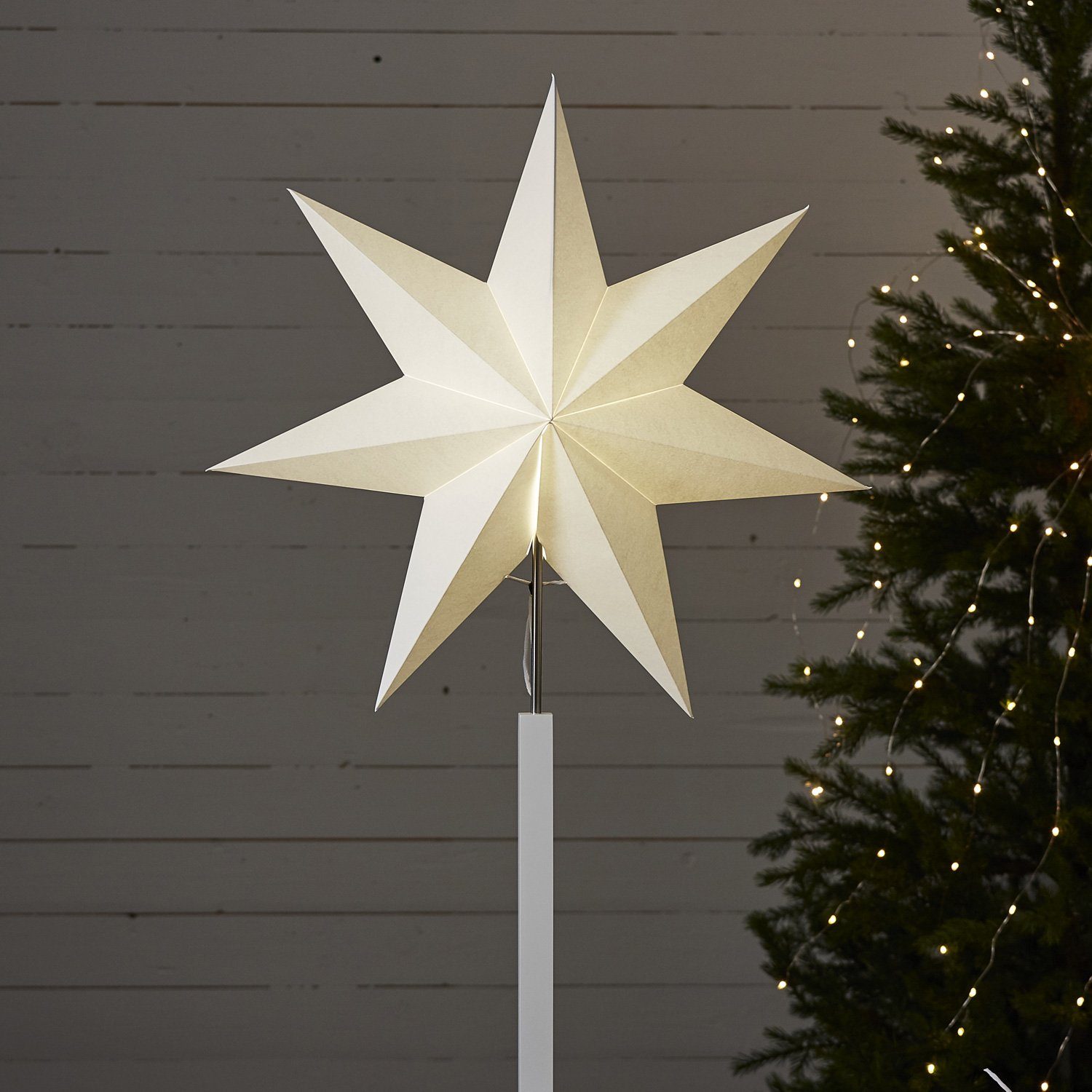 STAR TRADING LED Stern Papierstern Weihnachtsstern stehend 7-zackig 60cm E14 inkl. Kabel weiß