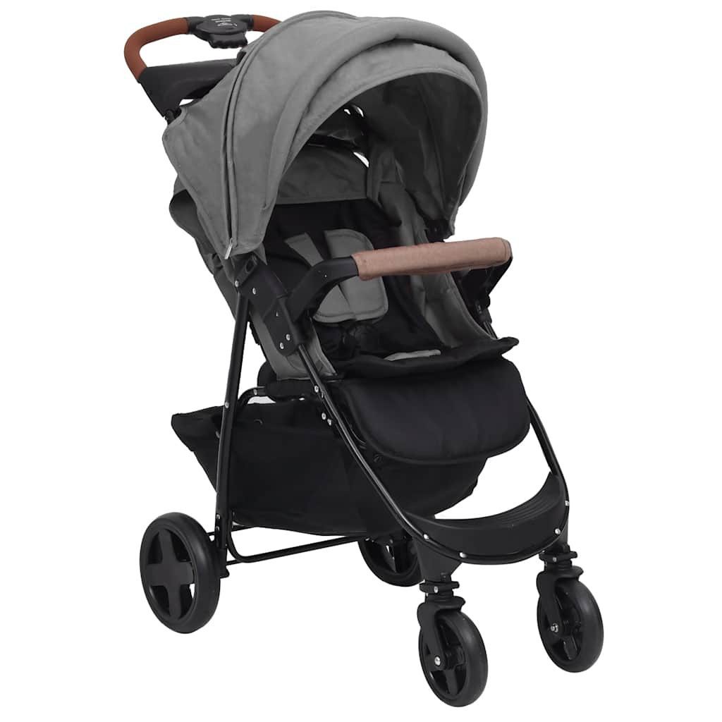 vidaXL Kinder-Buggy 3-in-1 Kinderwagen Hellgrau Stahl