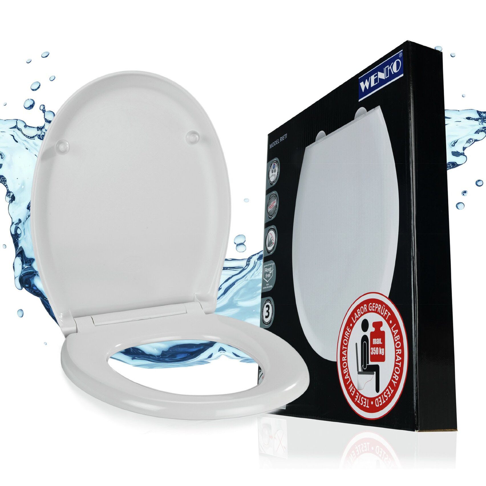 WENKO WC-Sitz Rieti, strapazierfähiger Toilettensitz, belastbar bis 350 kg, Absenkautomatik