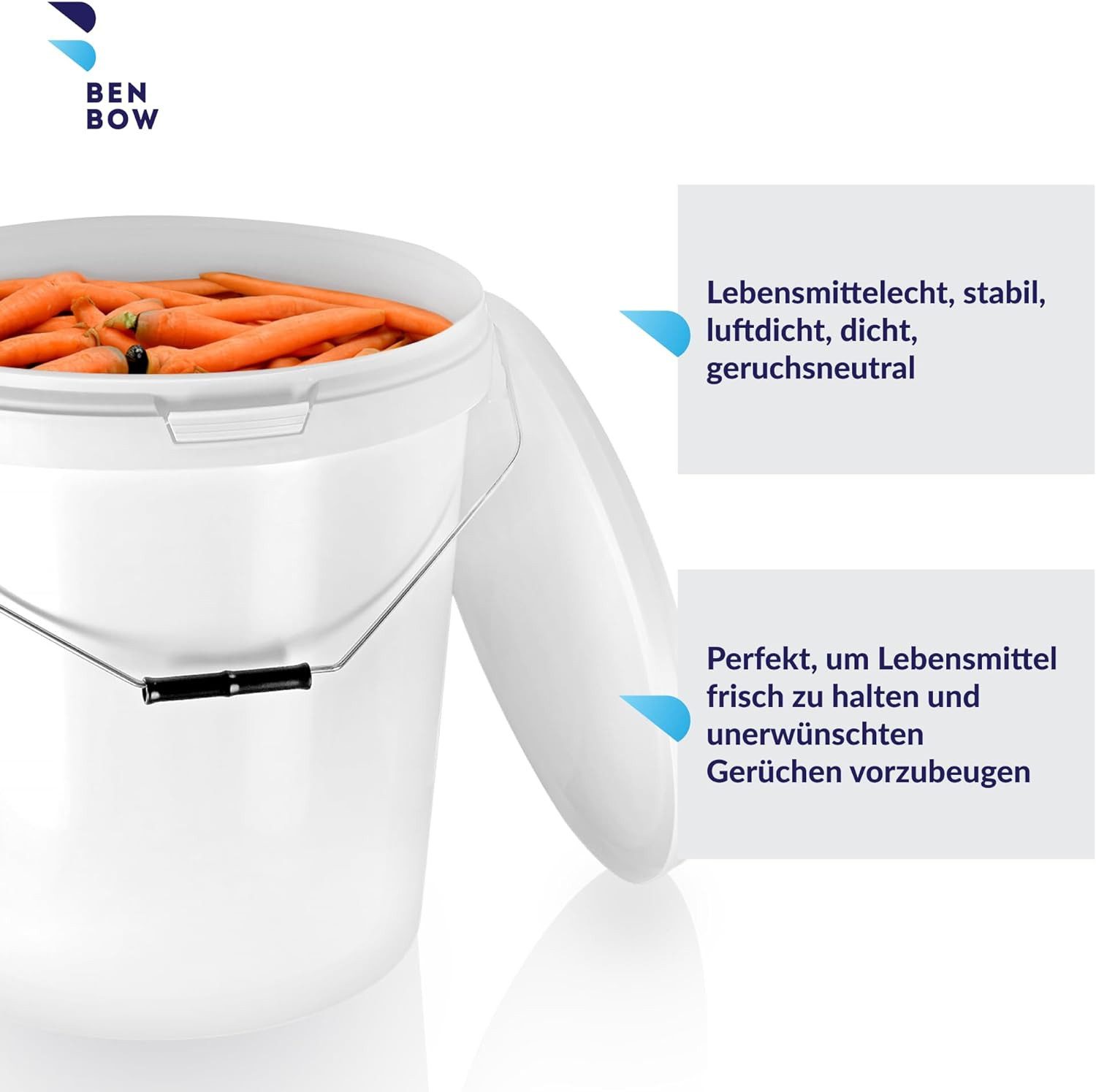 BENBOW Putzeimer Eimer mit Deckel 30 20 10 5 3 1 0,5 L Viele Farben Lebensmittelecht, (1-tlg., PZH-, BRC- und DIN-ISO-zertifiziert), für Lebensmittel, Farben, Chemikalien